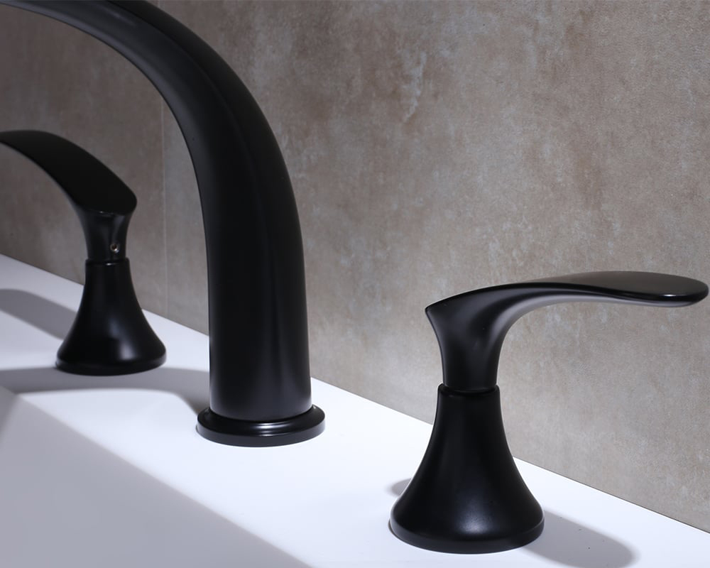 HMR Aerated Spout Widespread Bathroom Sink Faucet Solid Brass - Black