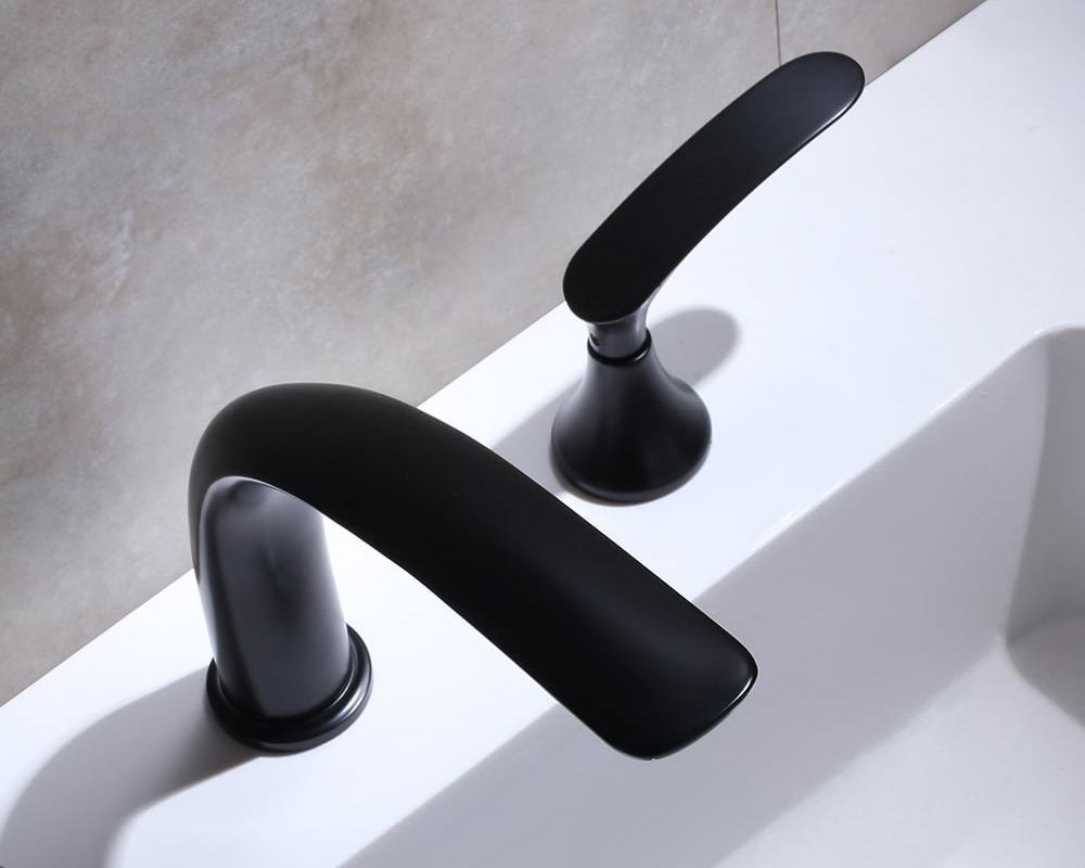 HMR Aerated Spout Widespread Bathroom Sink Faucet Solid Brass - Black