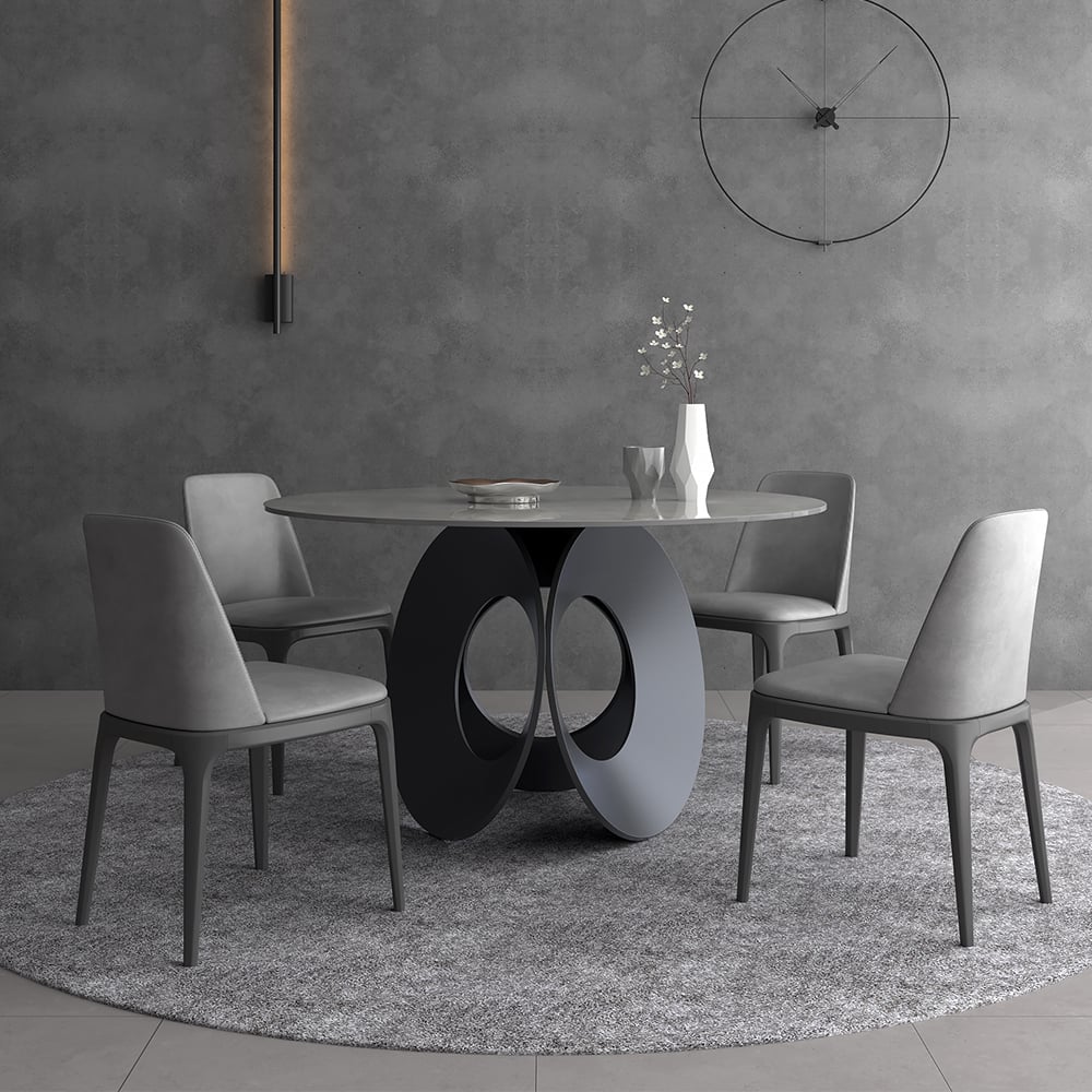 HMR - 51.2" Modern Style Round Sintered Stone Dining Table Seats 4-6 People