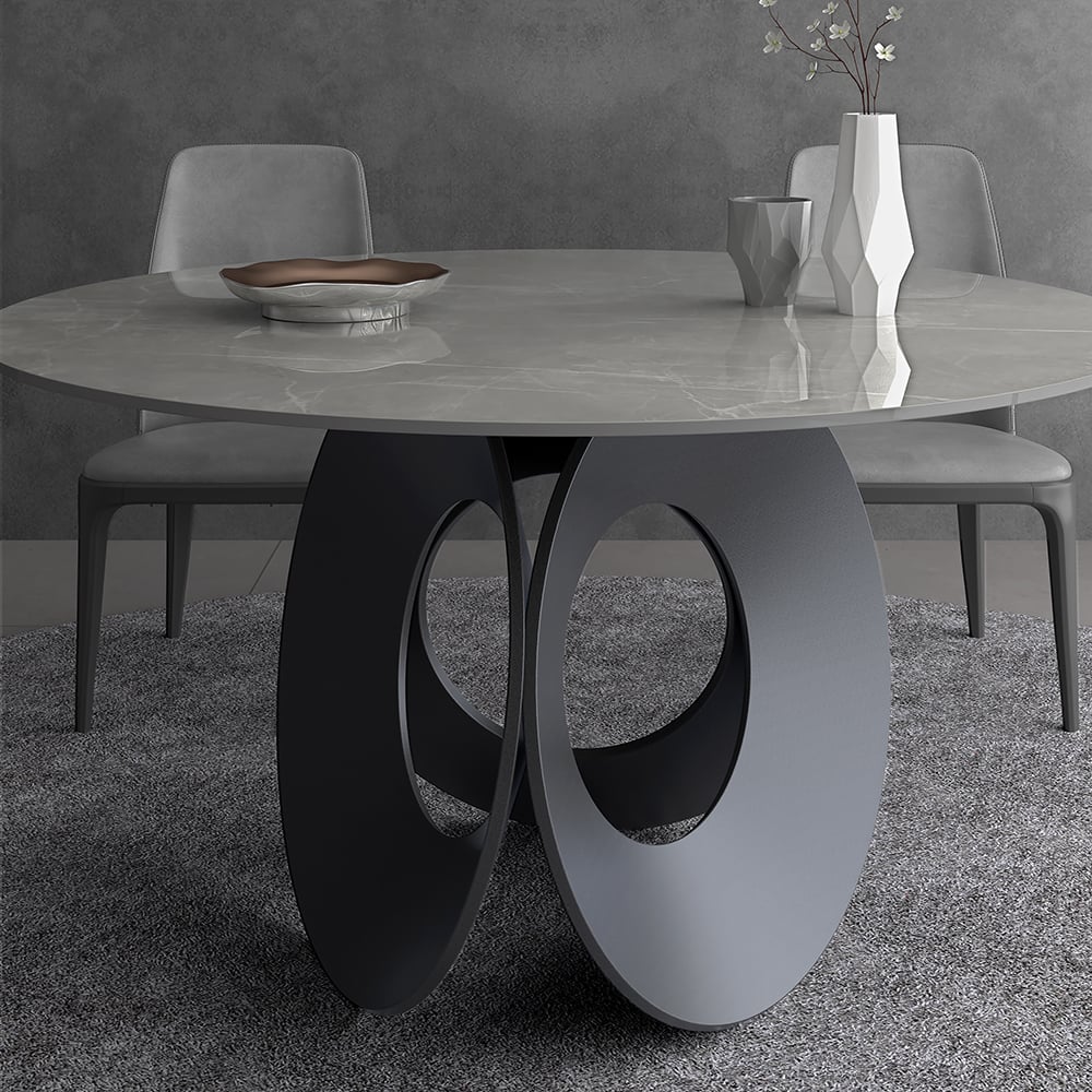 HMR - 51.2" Modern Style Round Sintered Stone Dining Table Seats 4-6 People