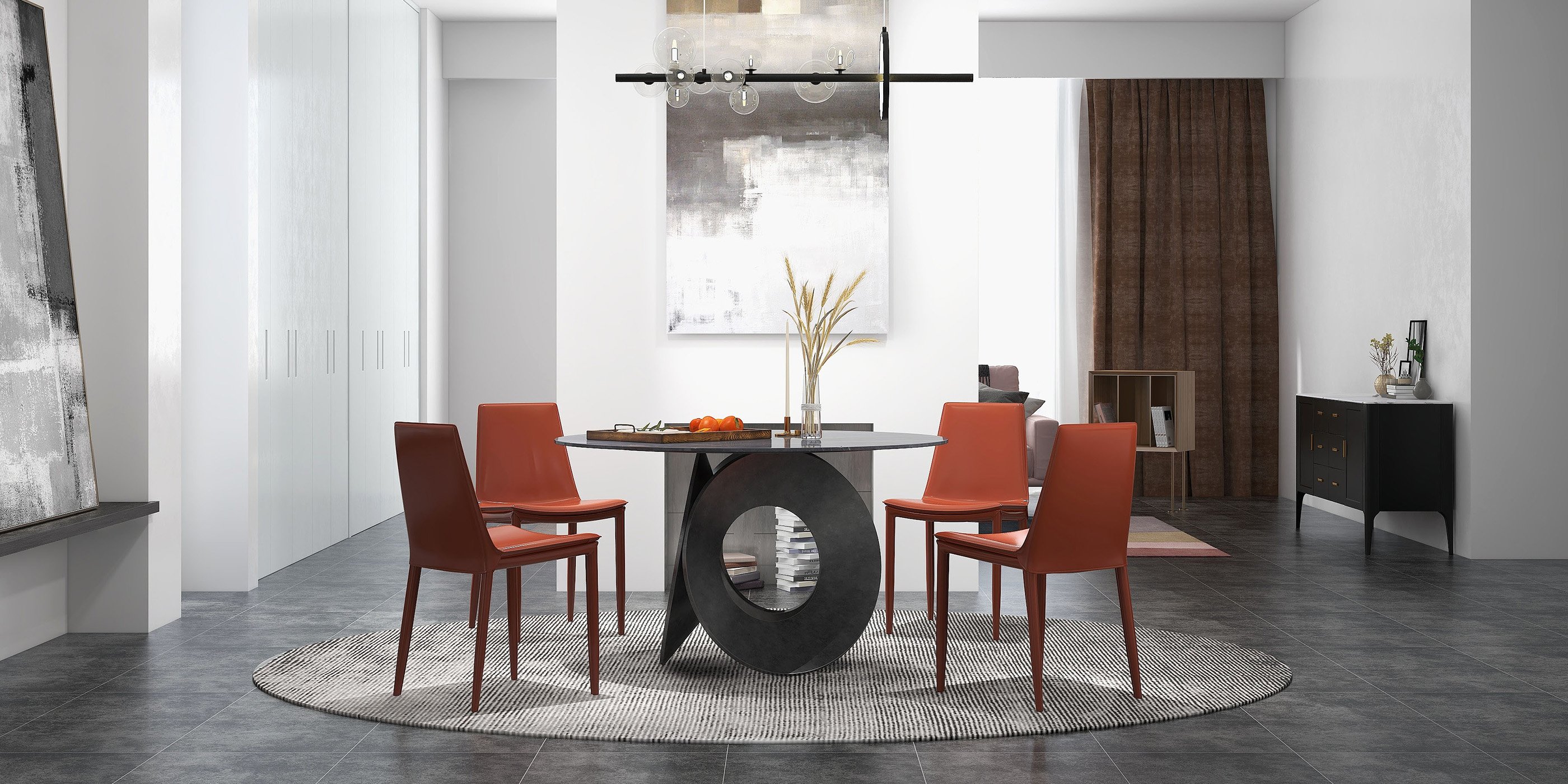 HMR - 51.2" Modern Style Round Sintered Stone Dining Table Seats 4-6 People