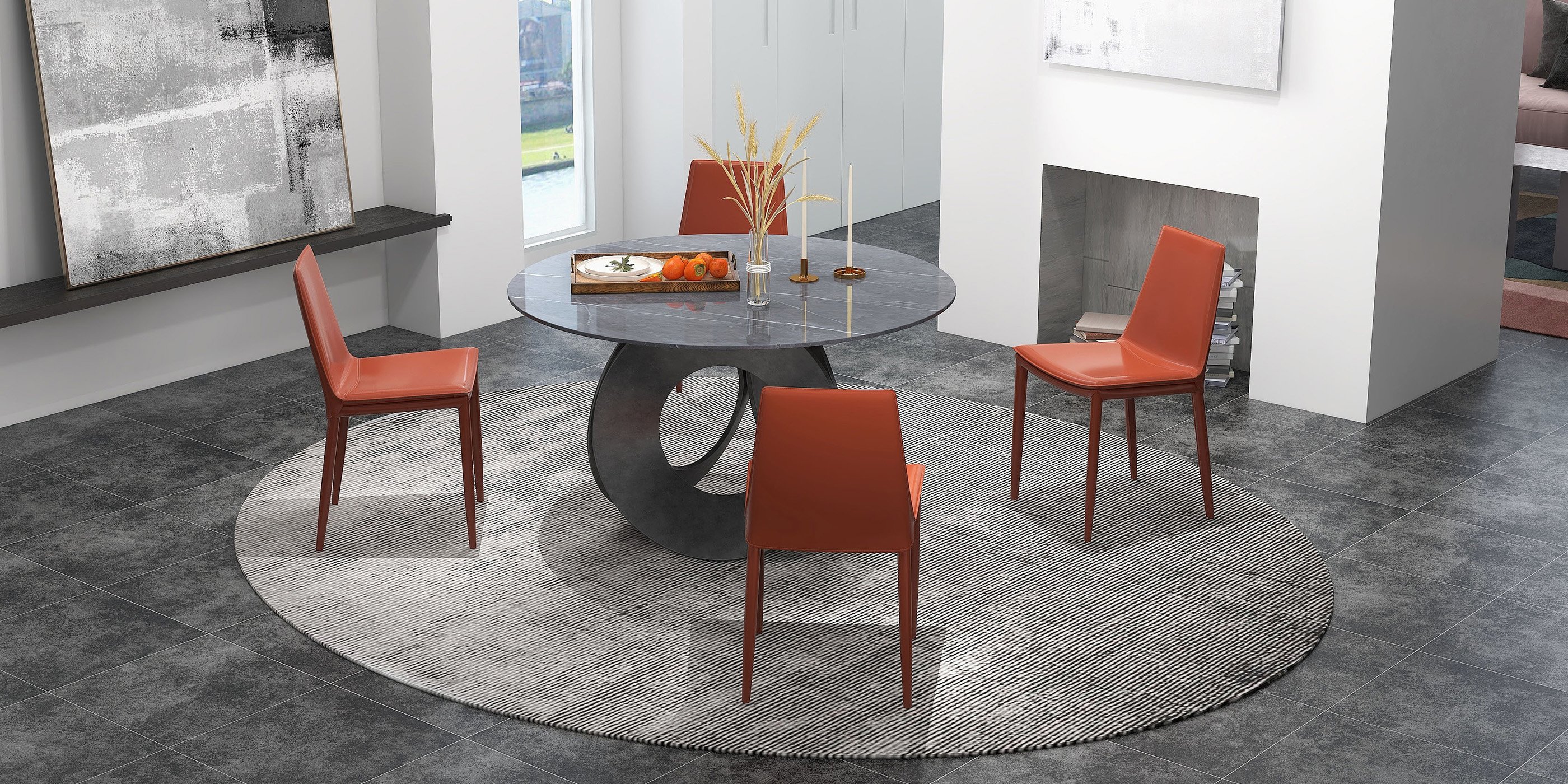 HMR - 51.2" Modern Style Round Sintered Stone Dining Table Seats 4-6 People