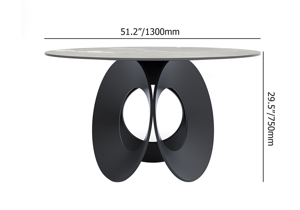 HMR - 51.2" Modern Style Round Sintered Stone Dining Table Seats 4-6 People