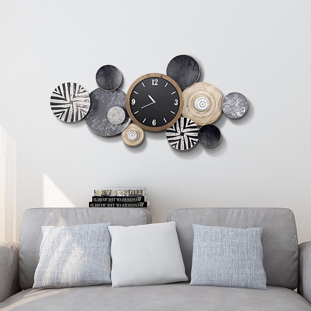 HMR - Modern Multi-Round Mute Wall Clock Metal Hanging Home Art