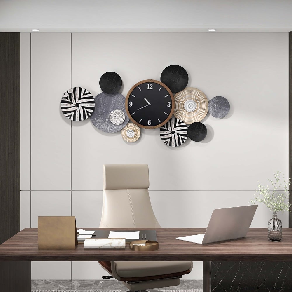 HMR - Modern Multi-Round Mute Wall Clock Metal Hanging Home Art