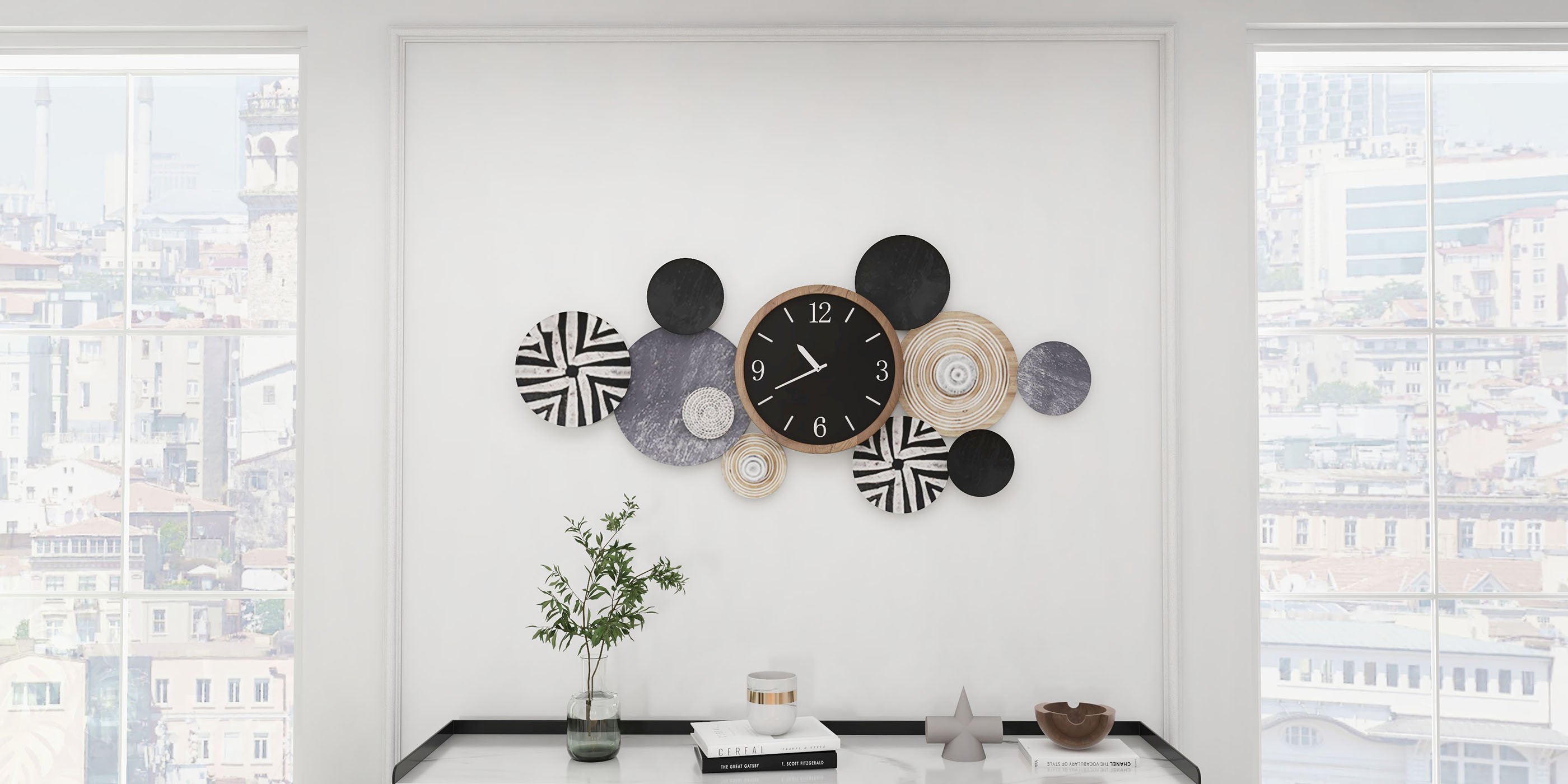 HMR - Modern Multi-Round Mute Wall Clock Metal Hanging Home Art