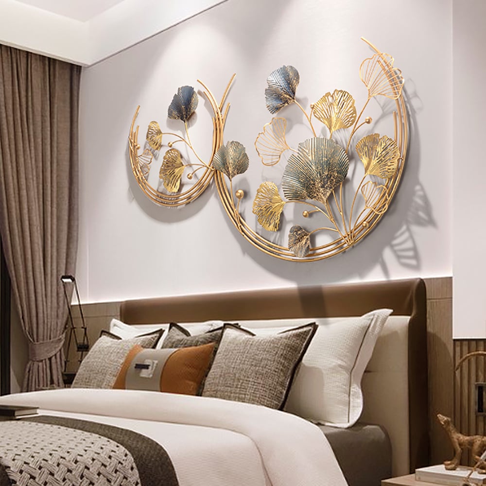 HMR - 3D Hollow-out Ginkgo Leaves Home Wall Art Decor in Gold and Gray