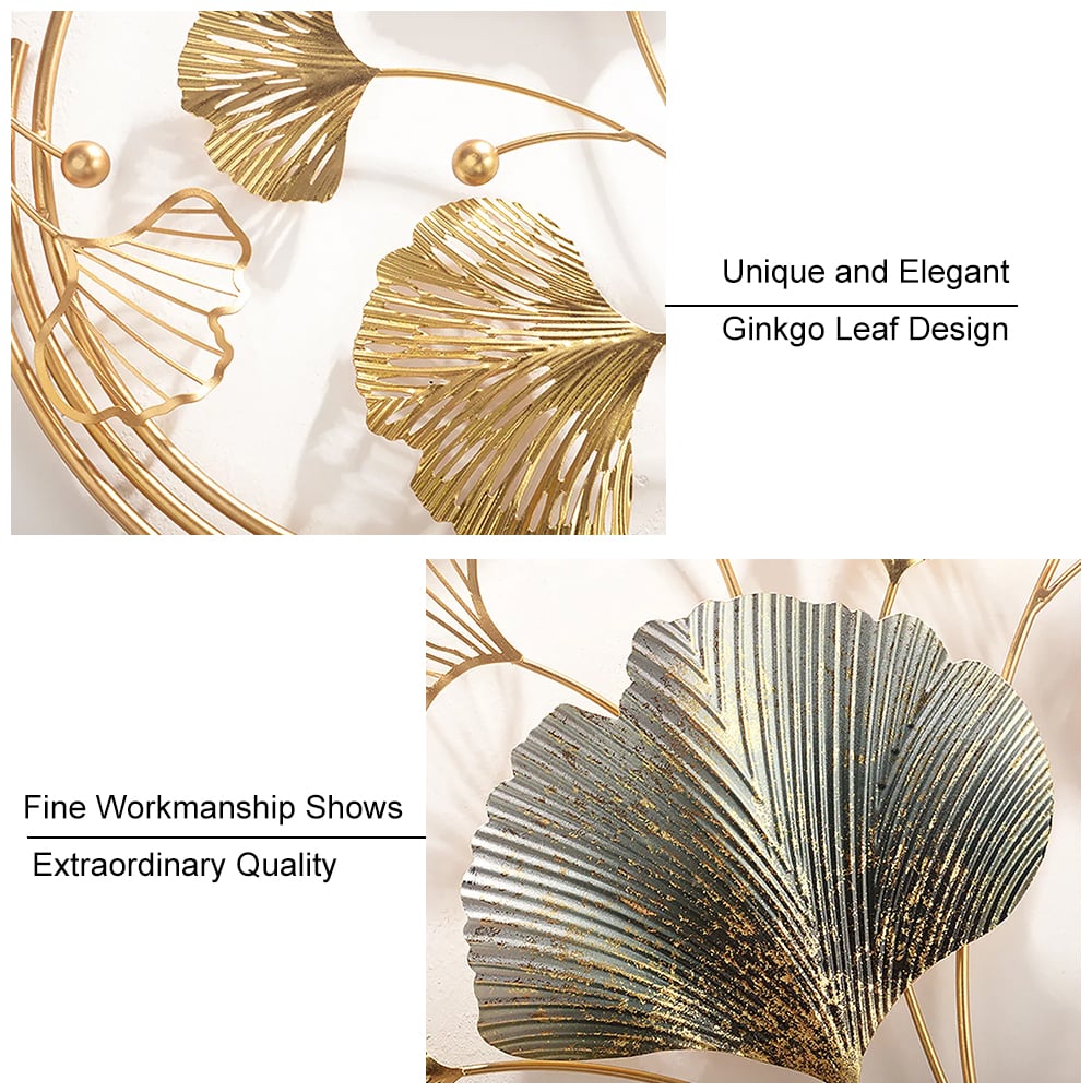 HMR - 3D Hollow-out Ginkgo Leaves Home Wall Art Decor in Gold and Gray