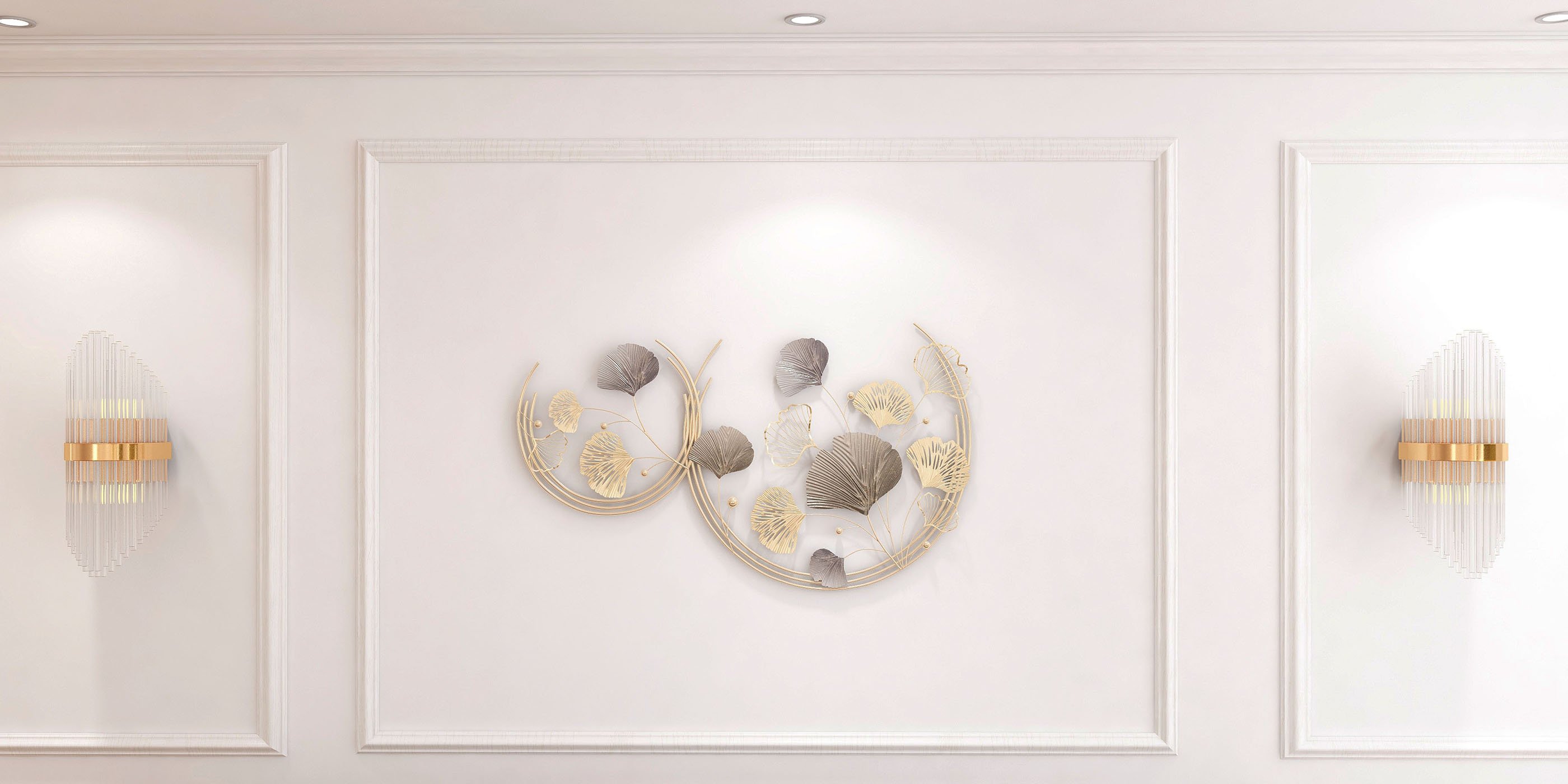 HMR - 3D Hollow-out Ginkgo Leaves Home Wall Art Decor in Gold and Gray