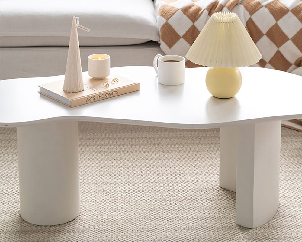 HMR 47" Japandi Funky Wood Coffee Table Abstract Cloud Shaped - White