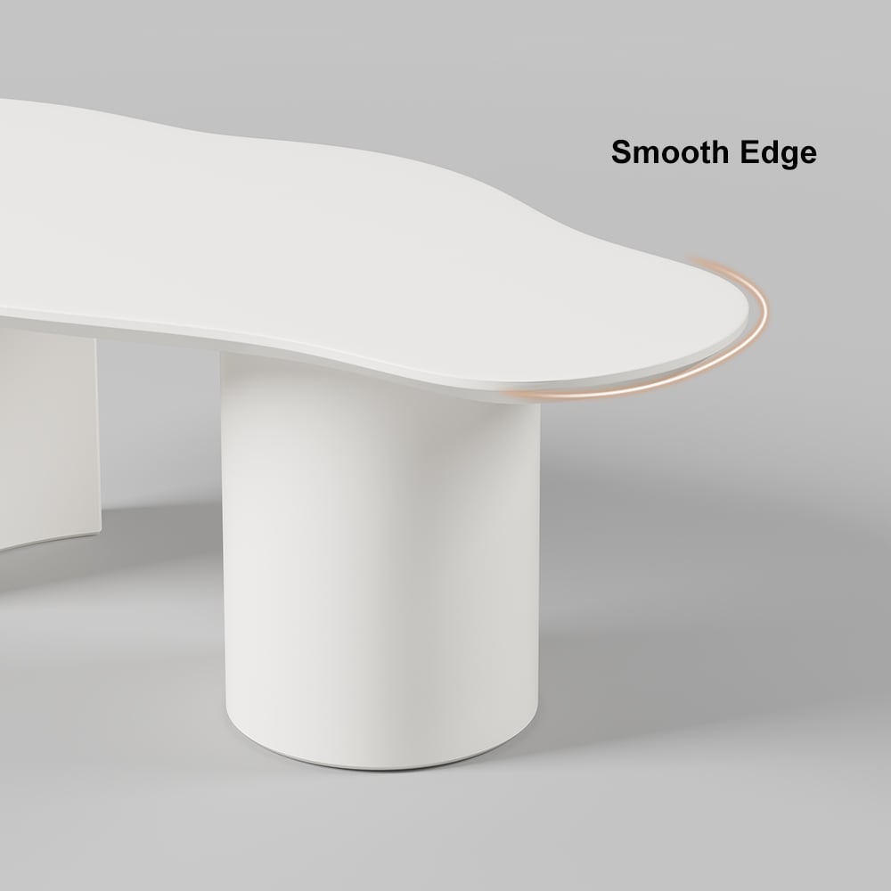 HMR 47" Japandi Funky Wood Coffee Table Abstract Cloud Shaped - White