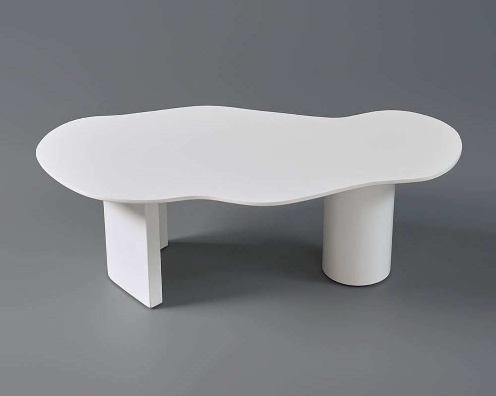 HMR 47" Japandi Funky Wood Coffee Table Abstract Cloud Shaped - White