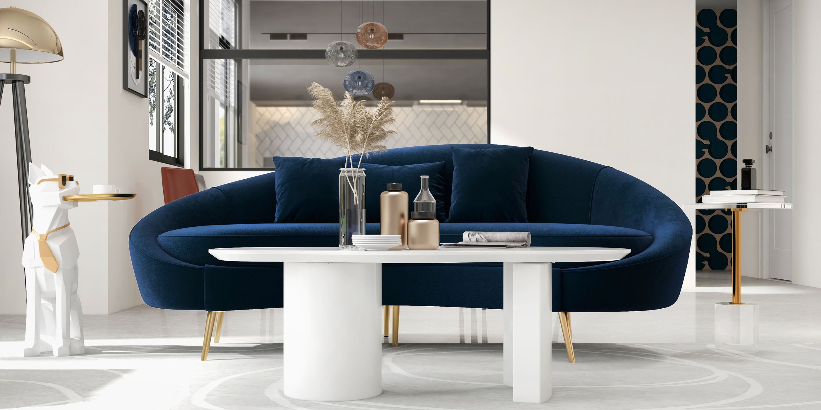HMR 47" Japandi Funky Wood Coffee Table Abstract Cloud Shaped - White