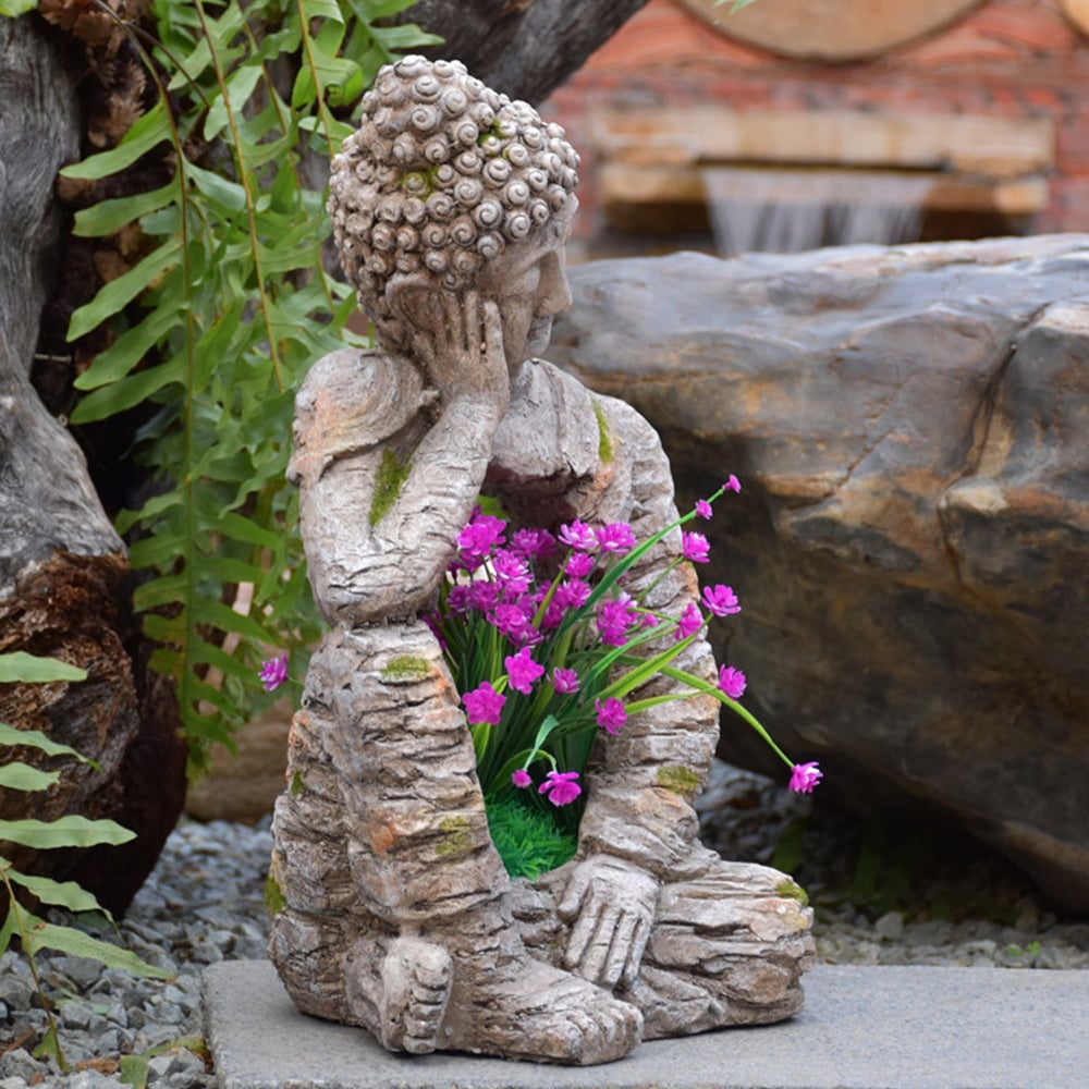 HMR - Outdoor Garden Sleeping Buddha Statue Sculpture Magnesium Oxide Flower Pot Planter Decor