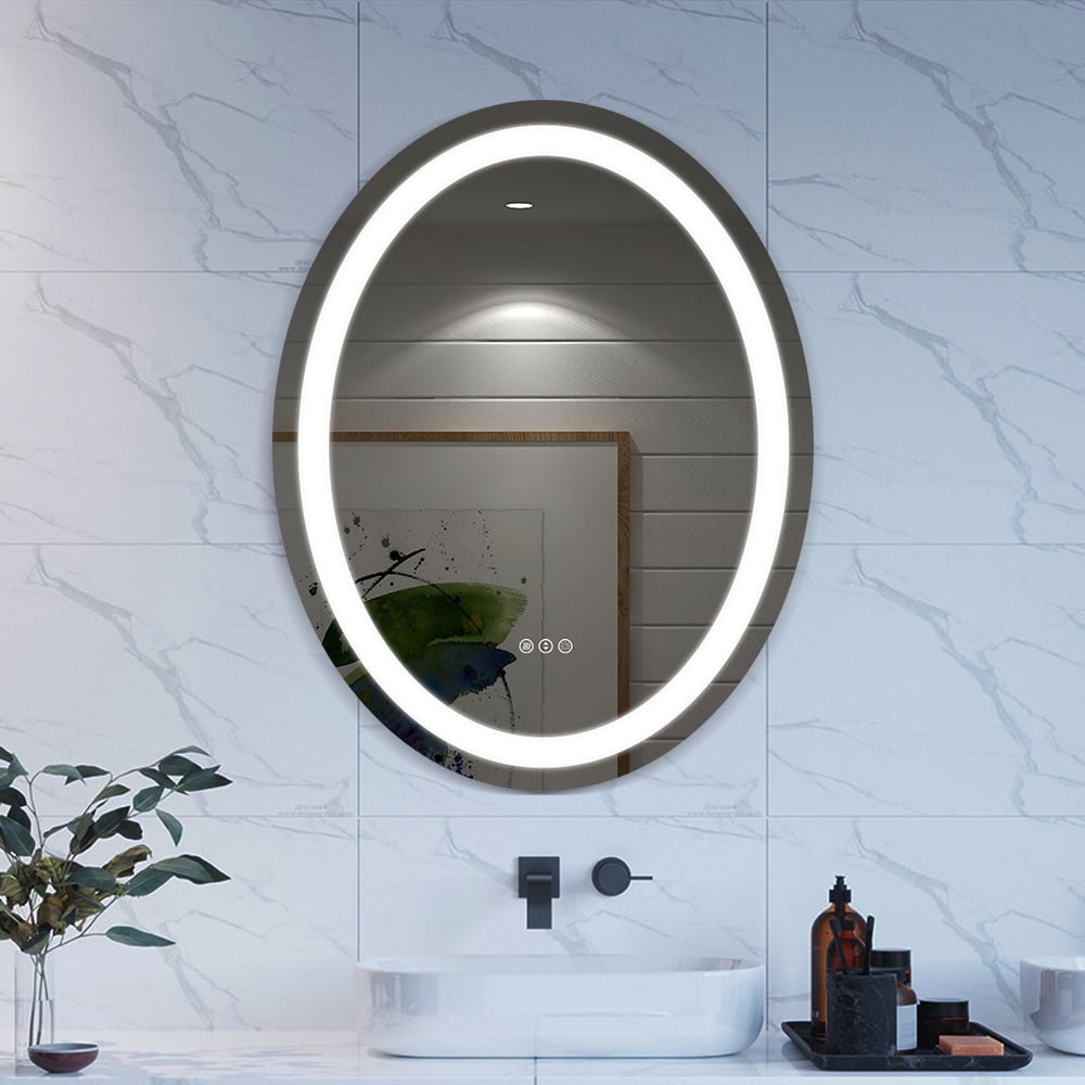 HMR Frameless Oval LED Bathroom Vanity Mirror Anti-Fog Wall Mirror Front Light - 20" x 28"