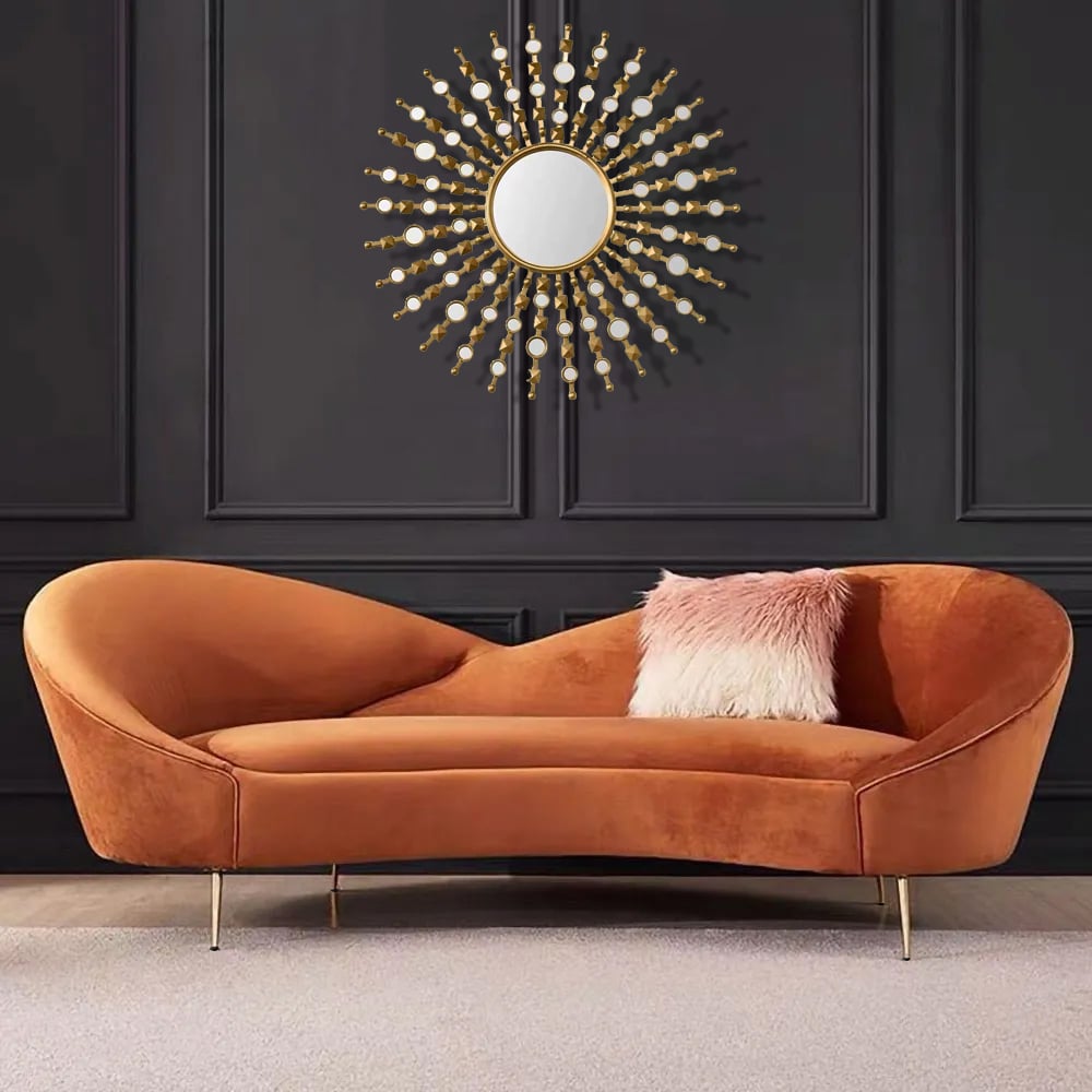 HMR - 27.6" Glam Metal Round Gold Wall Mirror Sun Shine Home Decor for Living Room