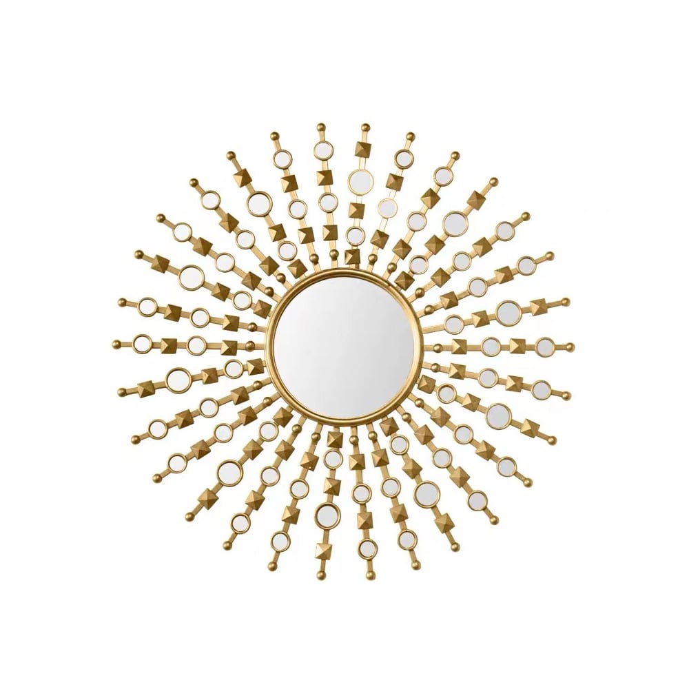 HMR - 27.6" Glam Metal Round Gold Wall Mirror Sun Shine Home Decor for Living Room