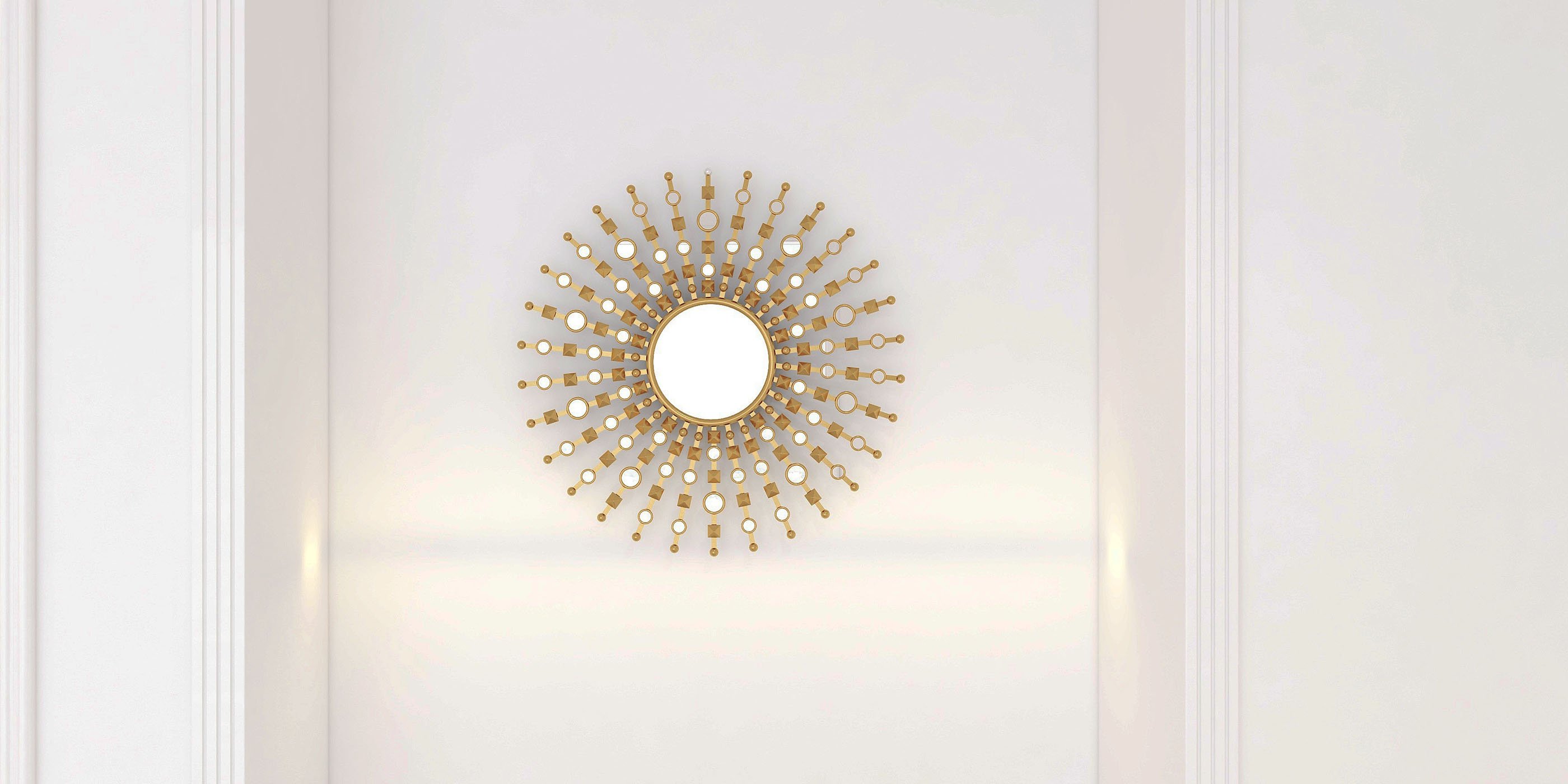 HMR - 27.6" Glam Metal Round Gold Wall Mirror Sun Shine Home Decor for Living Room