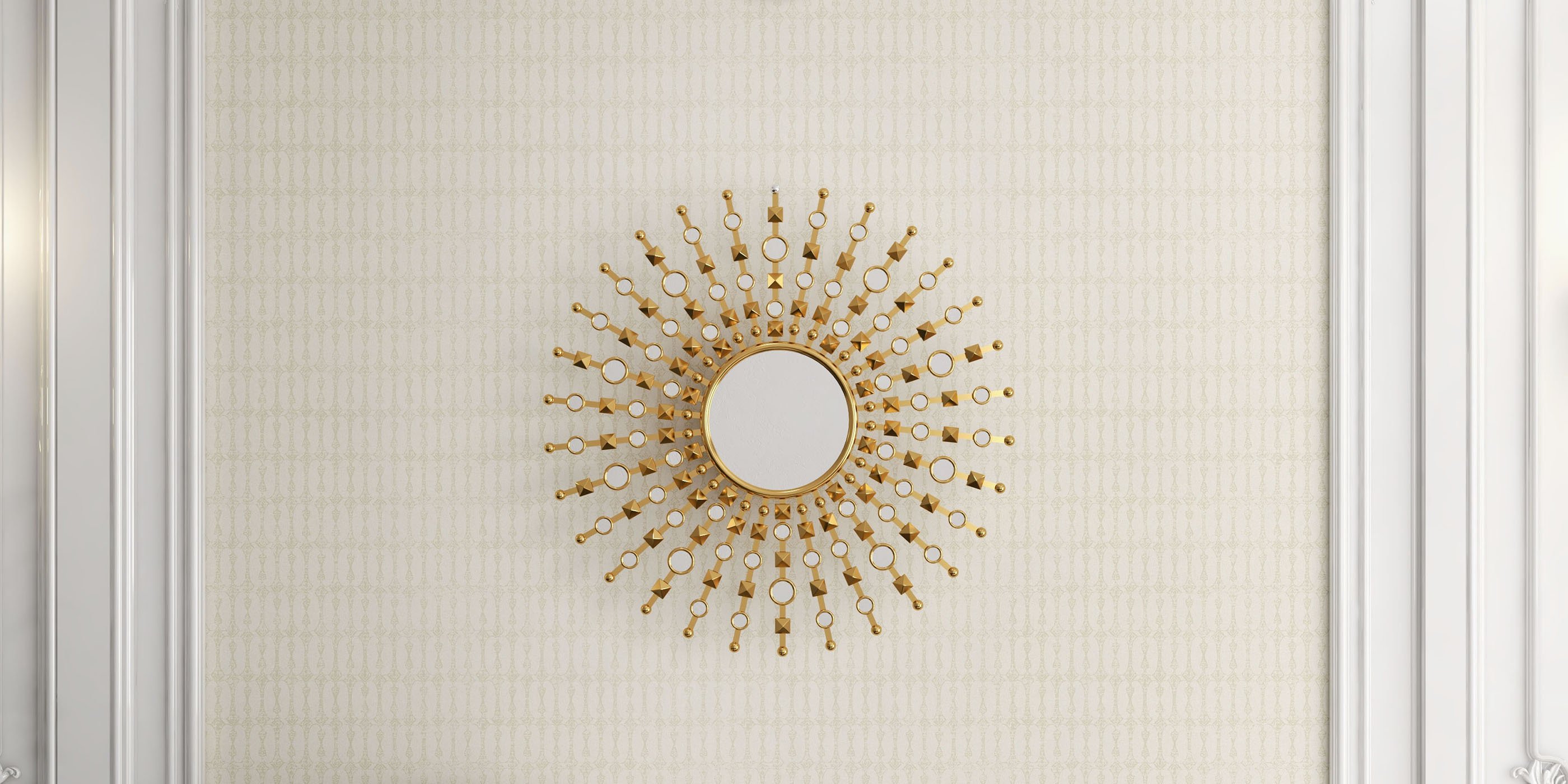 HMR - 27.6" Glam Metal Round Gold Wall Mirror Sun Shine Home Decor for Living Room