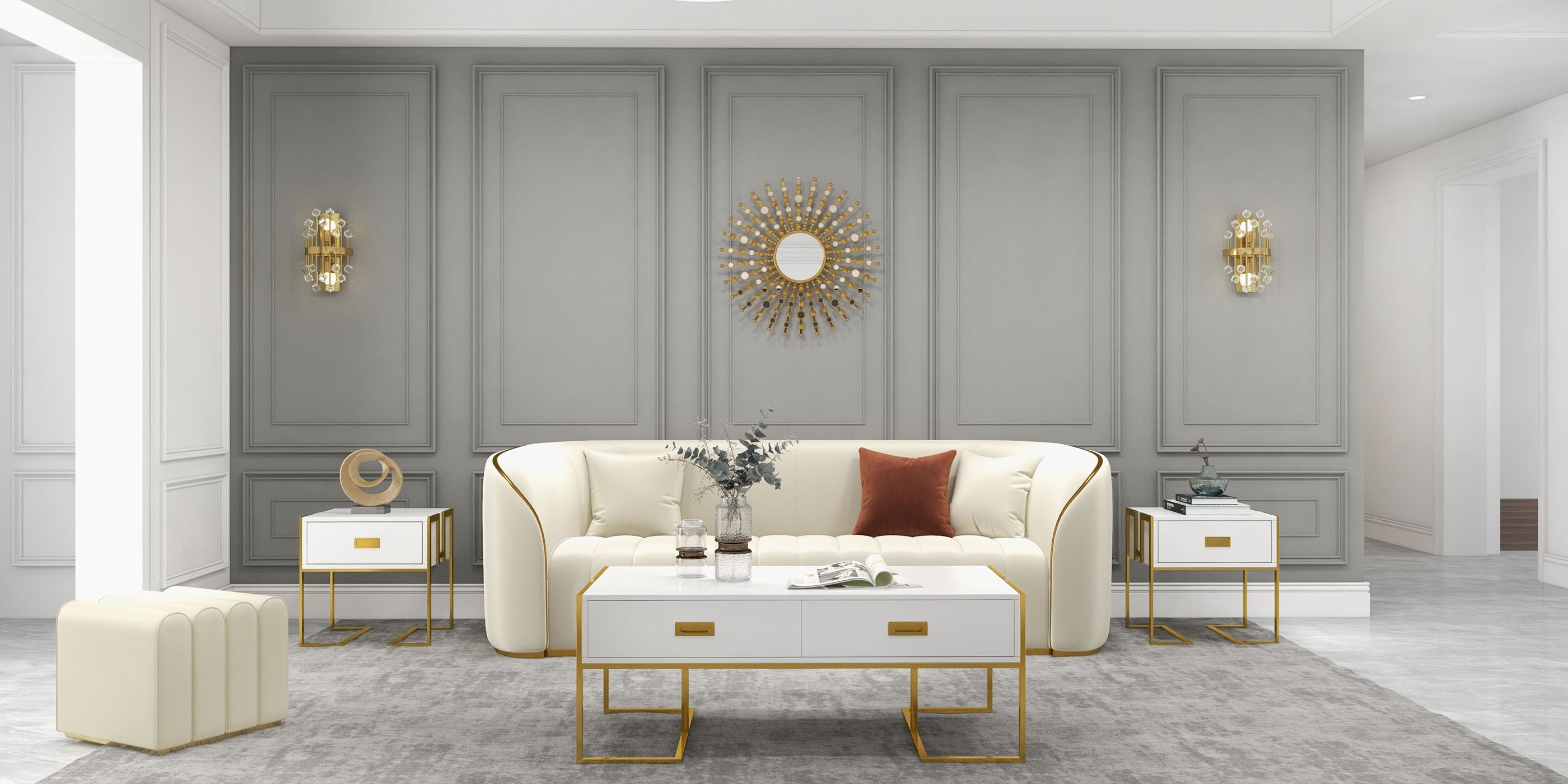 HMR - 27.6" Glam Metal Round Gold Wall Mirror Sun Shine Home Decor for Living Room