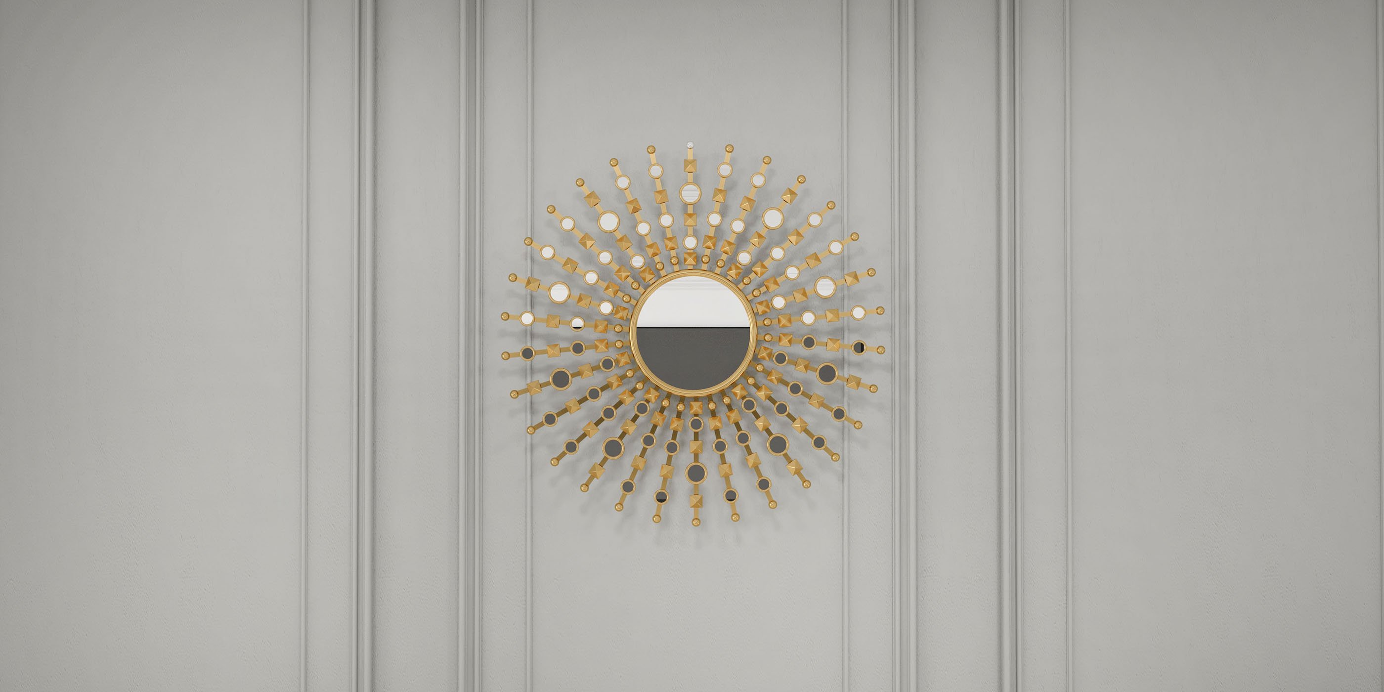 HMR - 27.6" Glam Metal Round Gold Wall Mirror Sun Shine Home Decor for Living Room