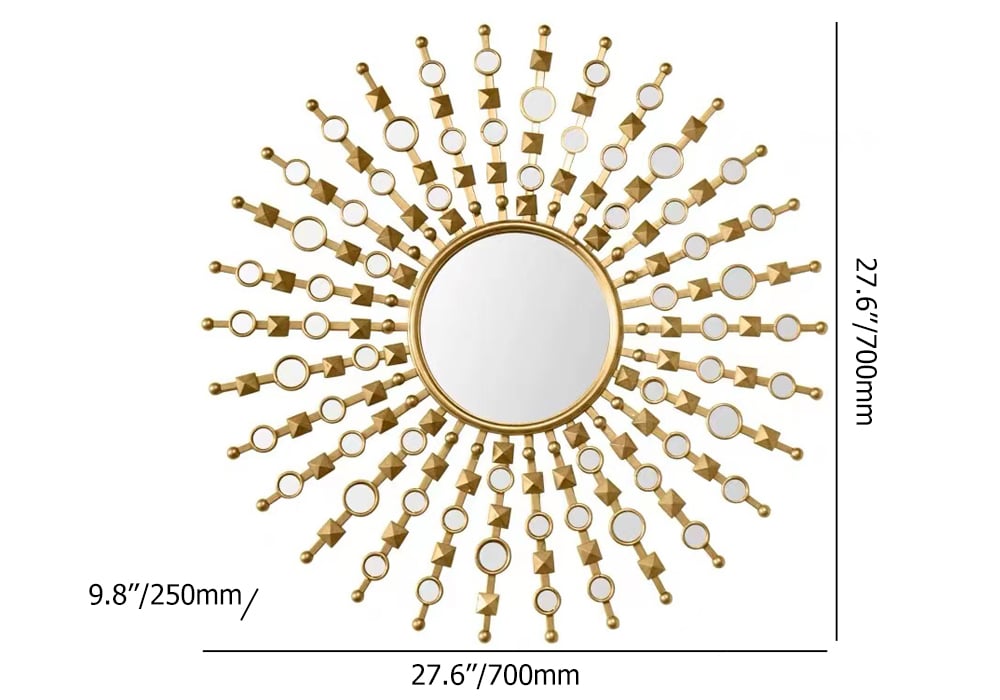 HMR - 27.6" Glam Metal Round Gold Wall Mirror Sun Shine Home Decor for Living Room