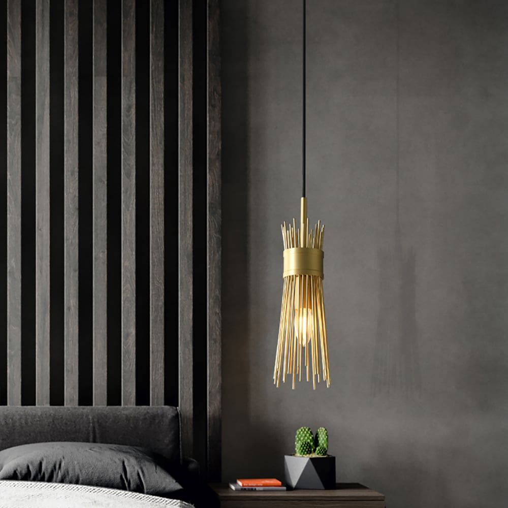 HMR - Jella Modern 1-Light Wheat-Straw Pendant Light with Adjustable Cable in Brass