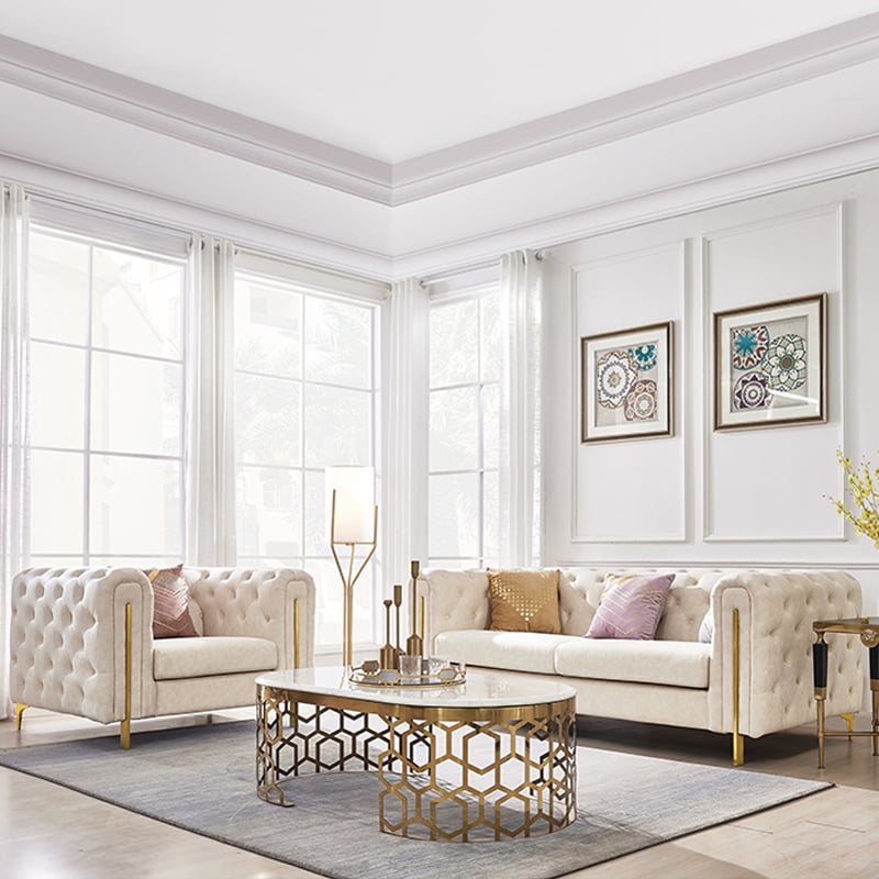 HMR - Taree Set of 2 86.6" Modern White Leath-aire Upholstered Sofa & Chair Living Room