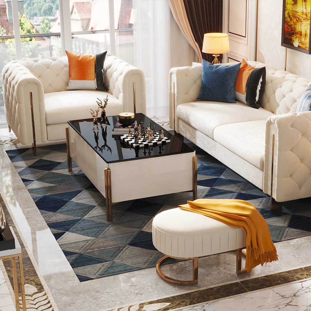 HMR - Taree Set of 2 86.6" Modern White Leath-aire Upholstered Sofa & Chair Living Room