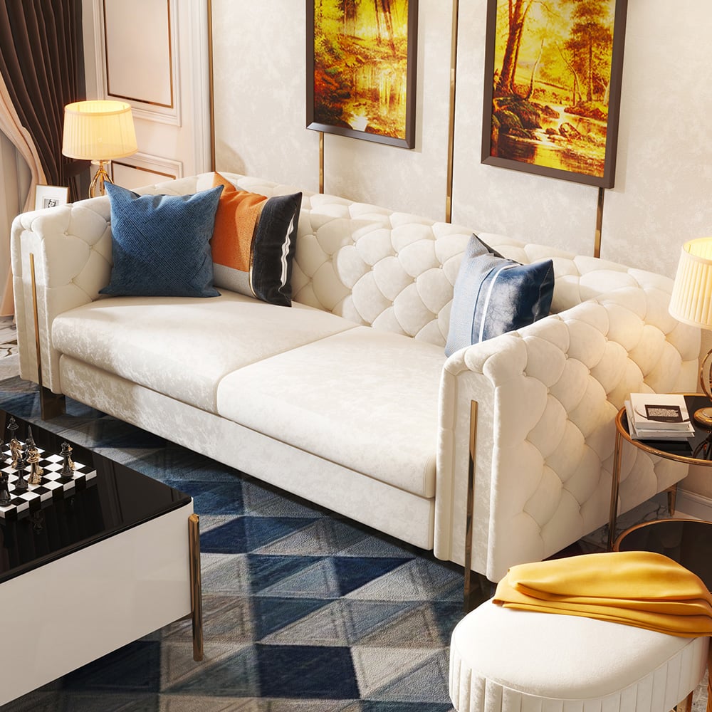 HMR - Taree Set of 2 86.6" Modern White Leath-aire Upholstered Sofa & Chair Living Room