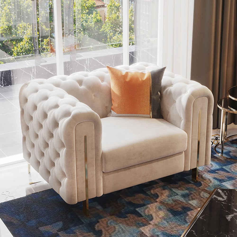 HMR - Taree Set of 2 86.6" Modern White Leath-aire Upholstered Sofa & Chair Living Room