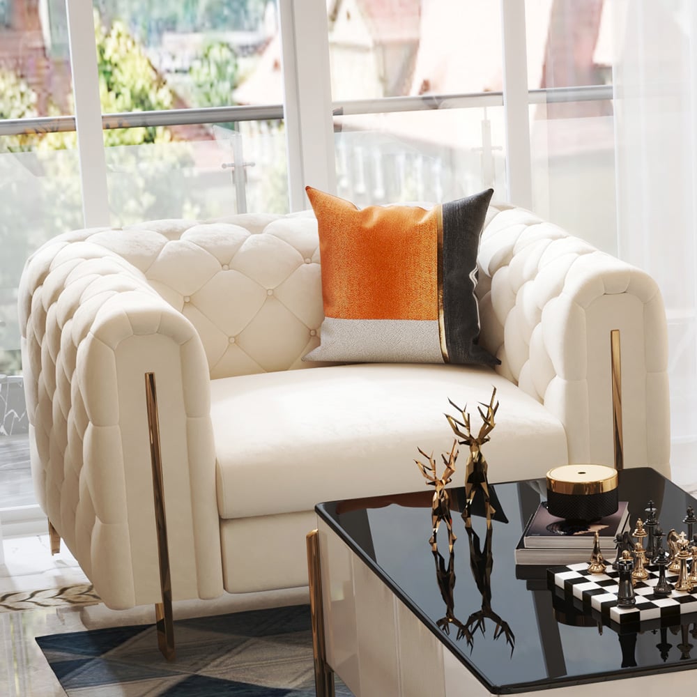 HMR - Taree Set of 2 86.6" Modern White Leath-aire Upholstered Sofa & Chair Living Room