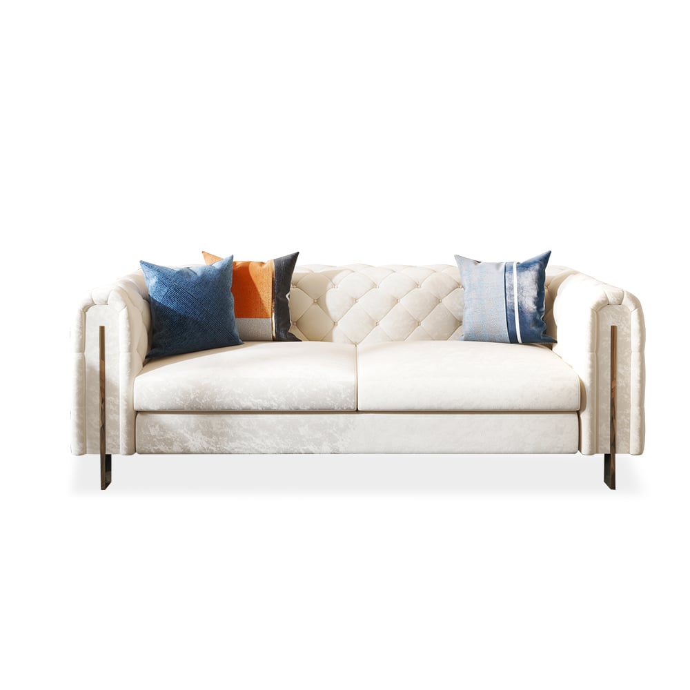 HMR - Taree Set of 2 86.6" Modern White Leath-aire Upholstered Sofa & Chair Living Room