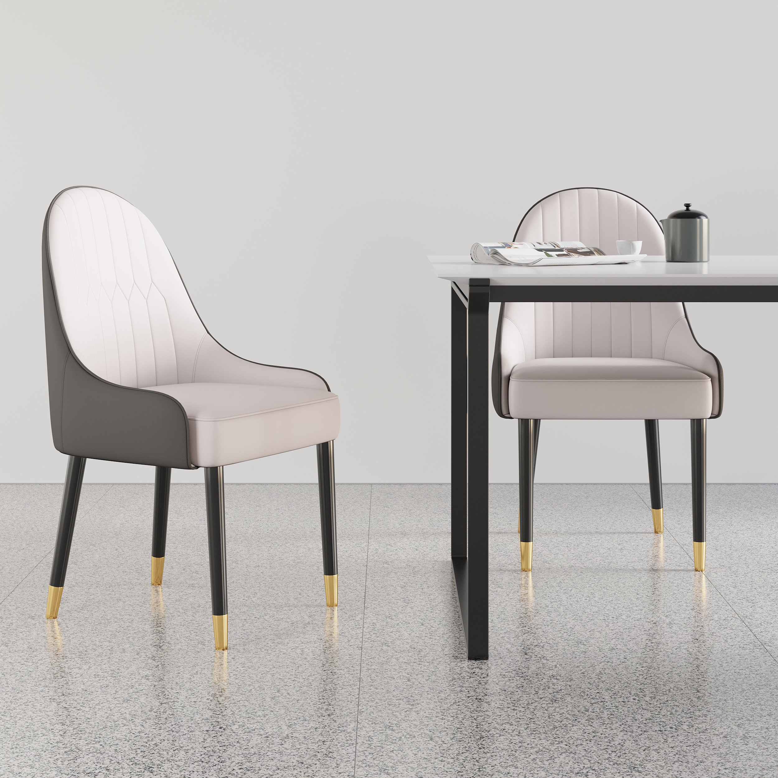 HMR Darg Series Modern PU Leather Upholstery Dining Chairs - White/Gray, Set of 2