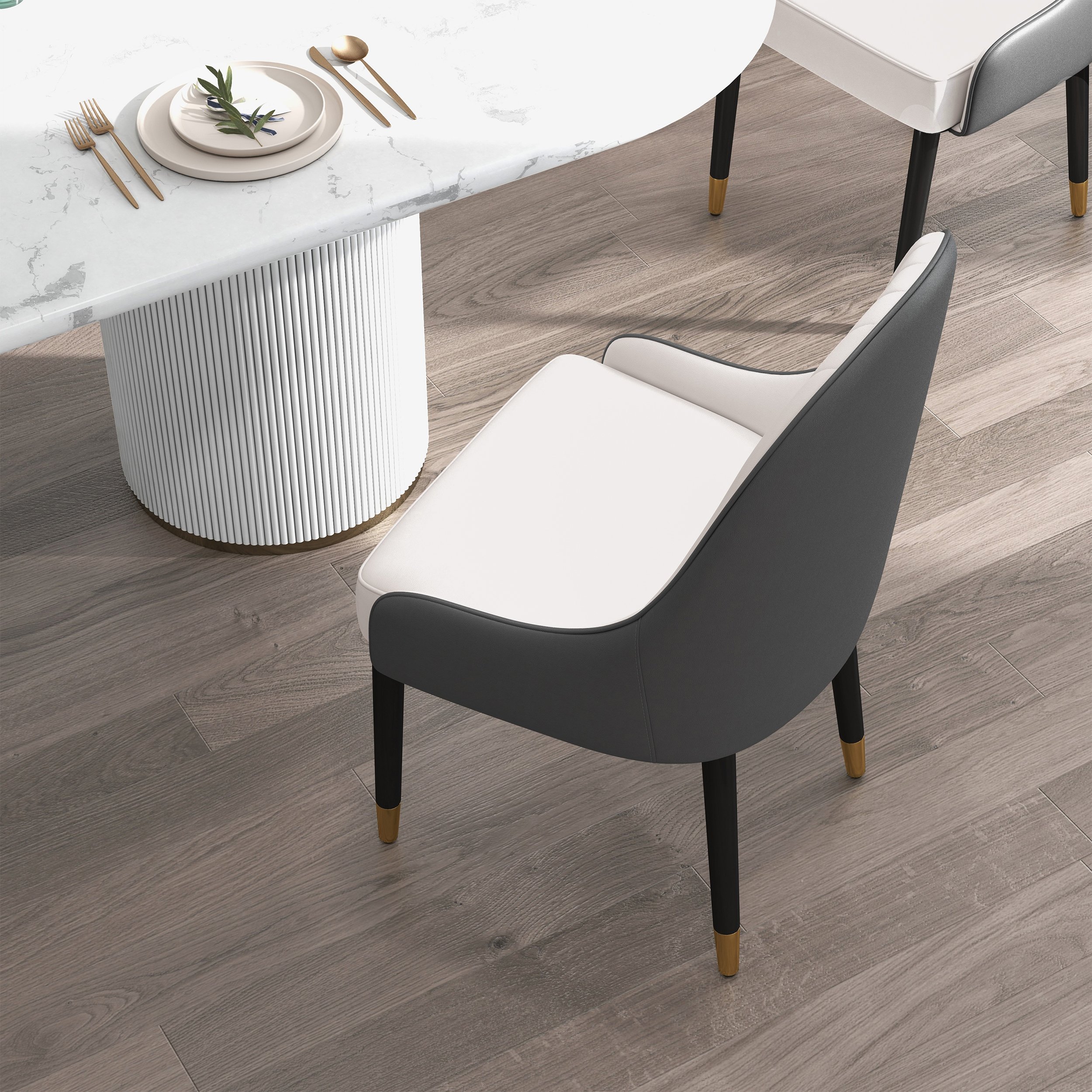 HMR Darg Series Modern PU Leather Upholstery Dining Chairs - White/Gray, Set of 2
