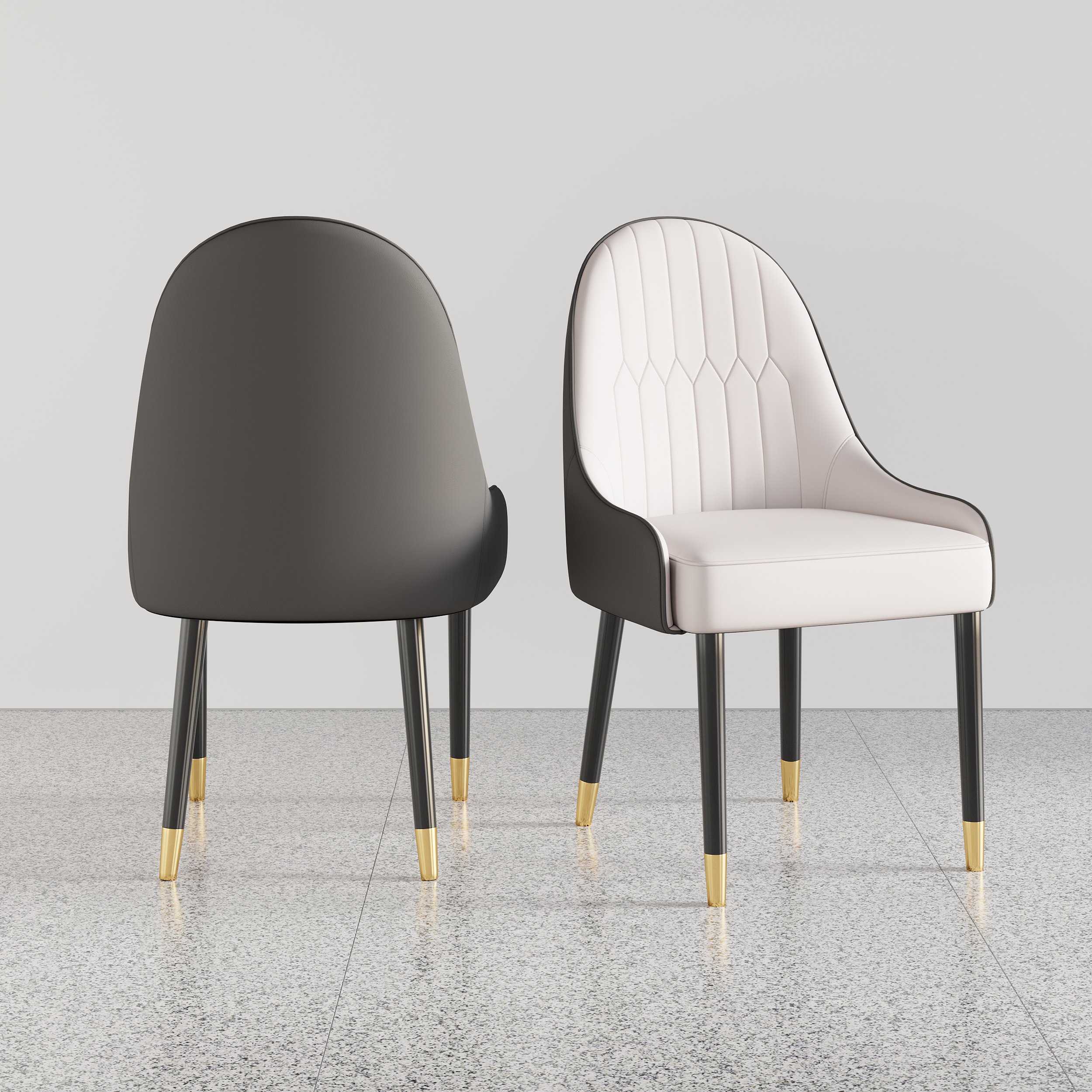 HMR Darg Series Modern PU Leather Upholstery Dining Chairs - White/Gray, Set of 2