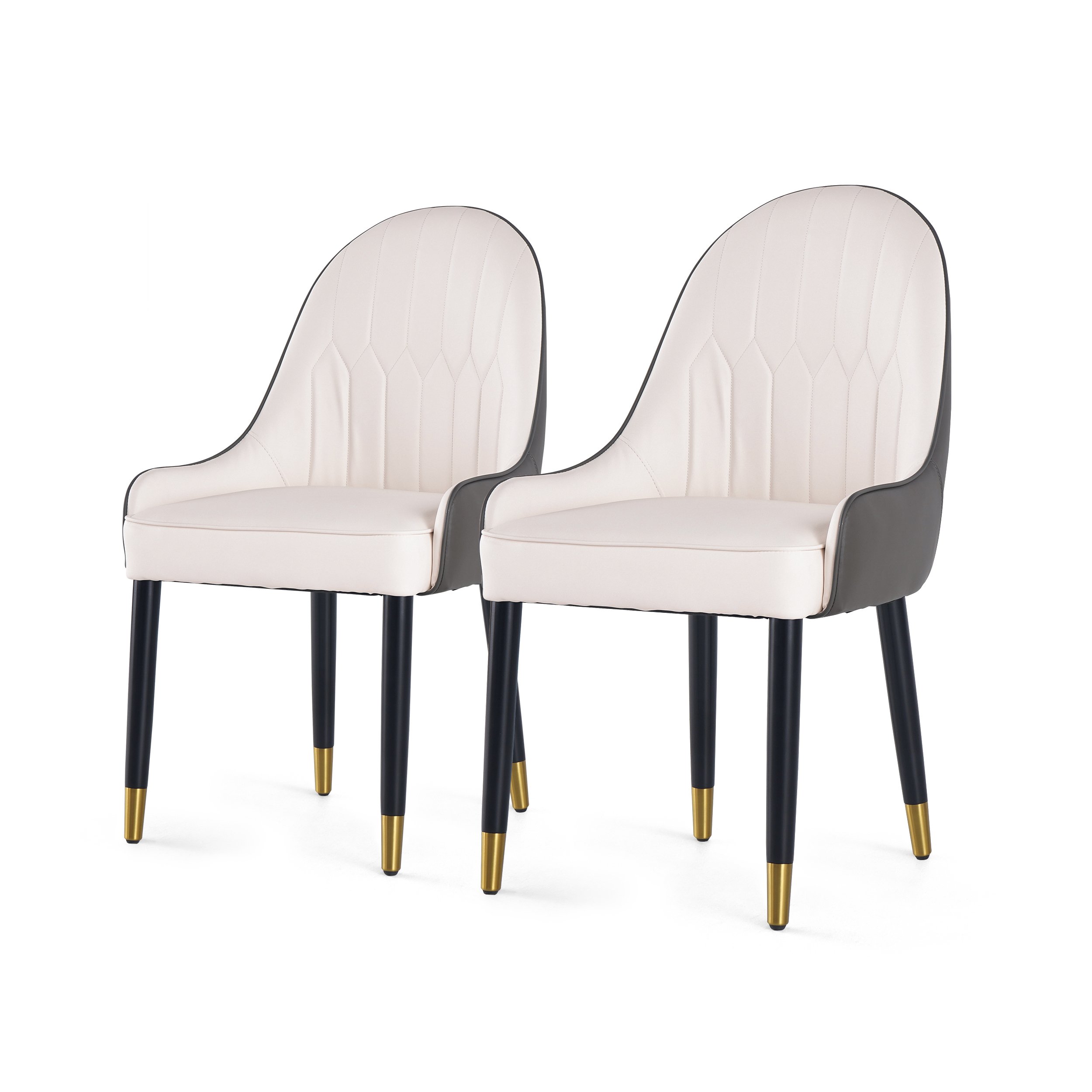 HMR Darg Series Modern PU Leather Upholstery Dining Chairs - White/Gray, Set of 2