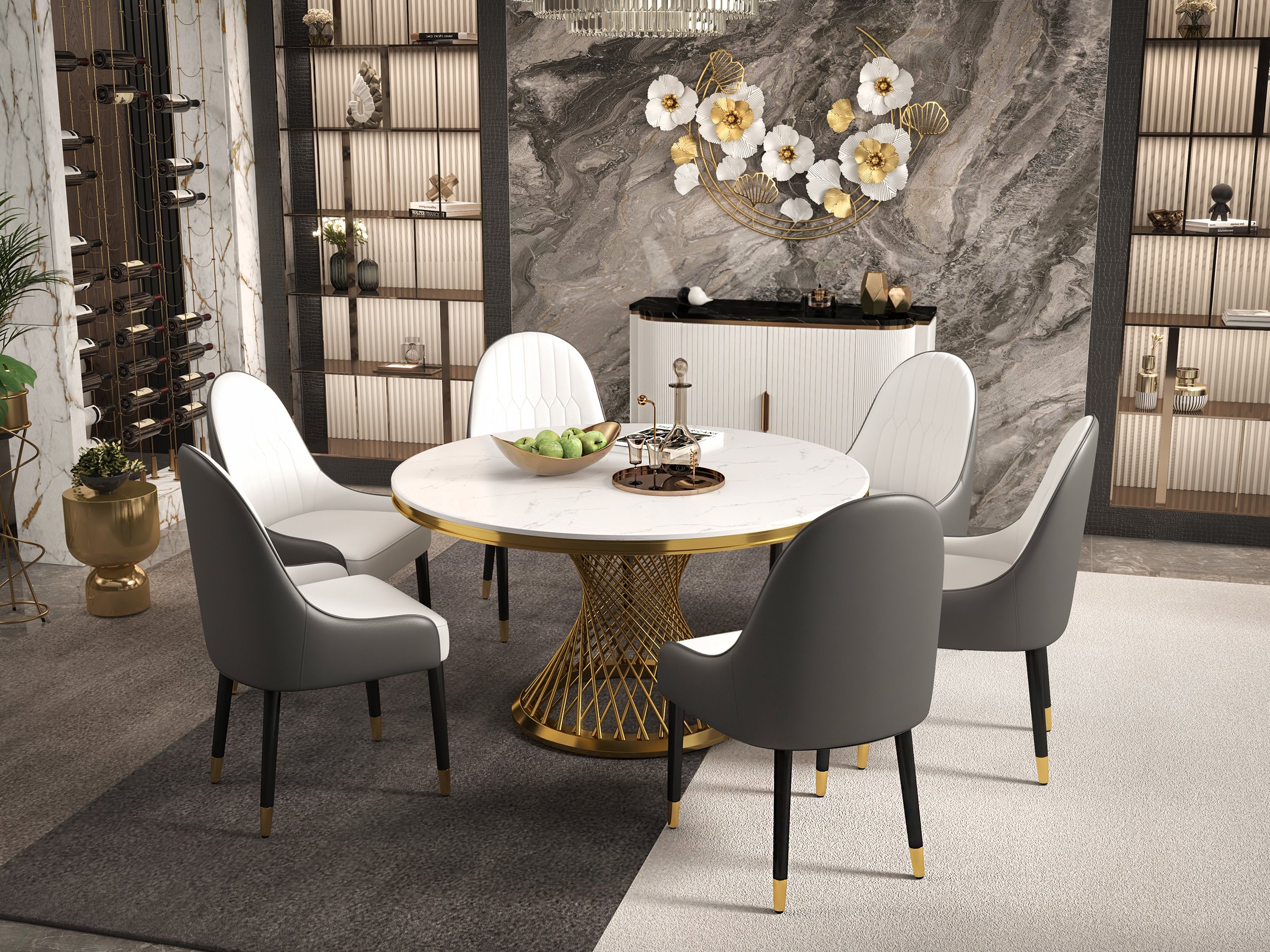 HMR Darg Series Modern PU Leather Upholstery Dining Chairs - White/Gray, Set of 2