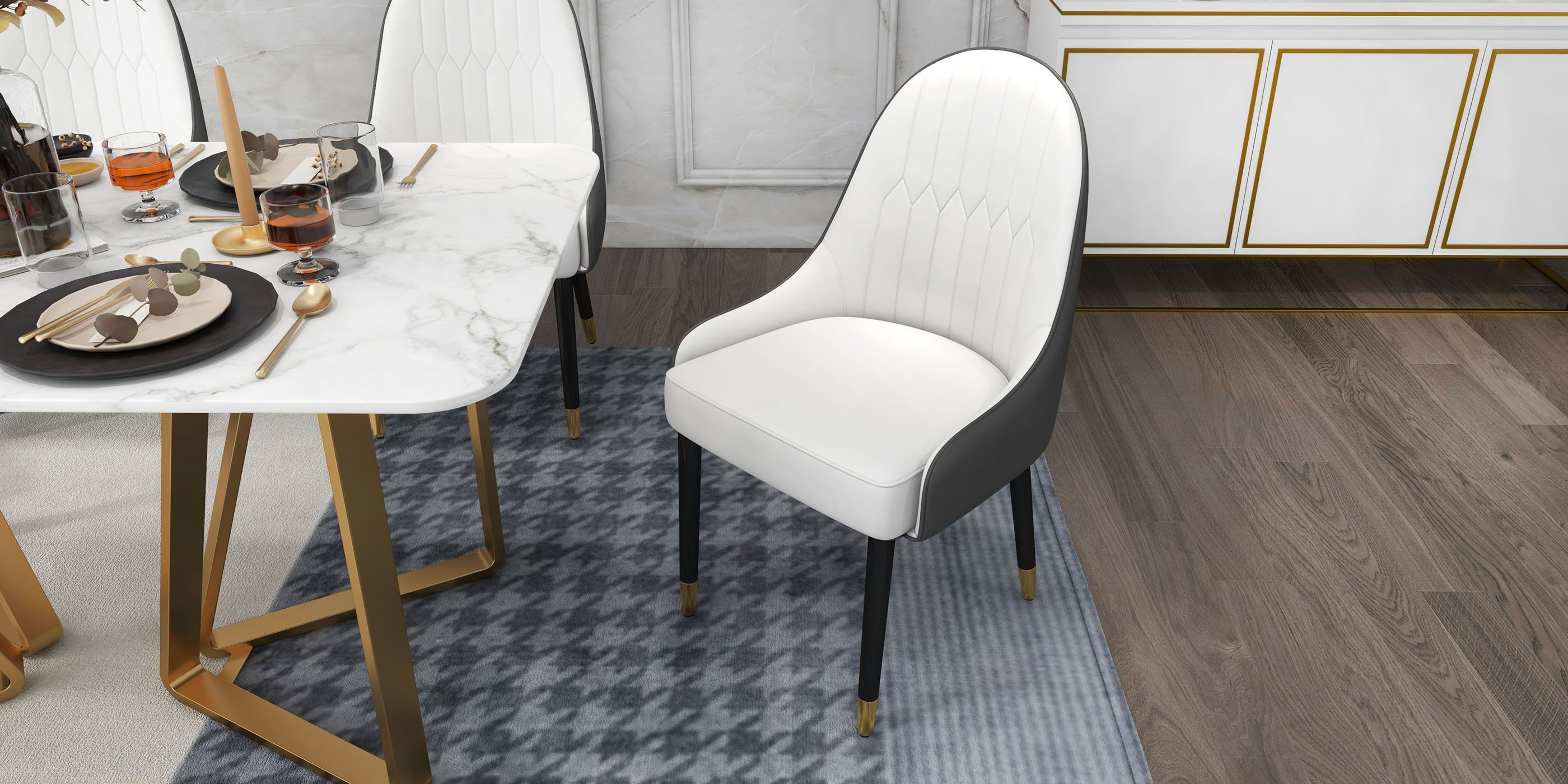 HMR Darg Series Modern PU Leather Upholstery Dining Chairs - White/Gray, Set of 2