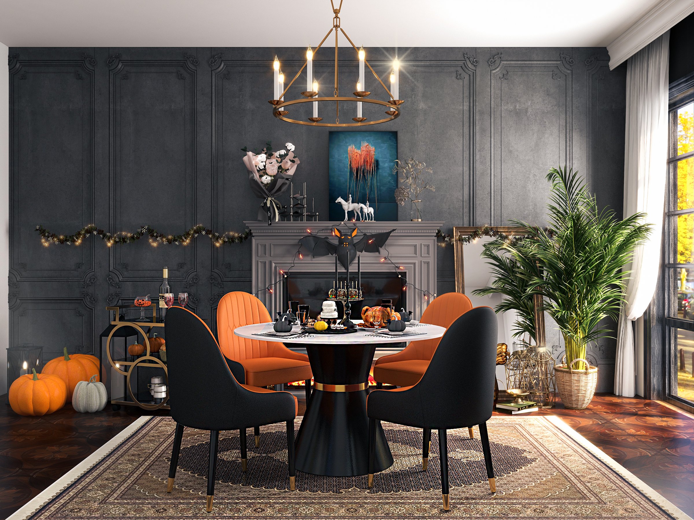 HMR Darg Series Modern PU Leather Upholstery Dining Chairs - Orange/Black, Set of 2