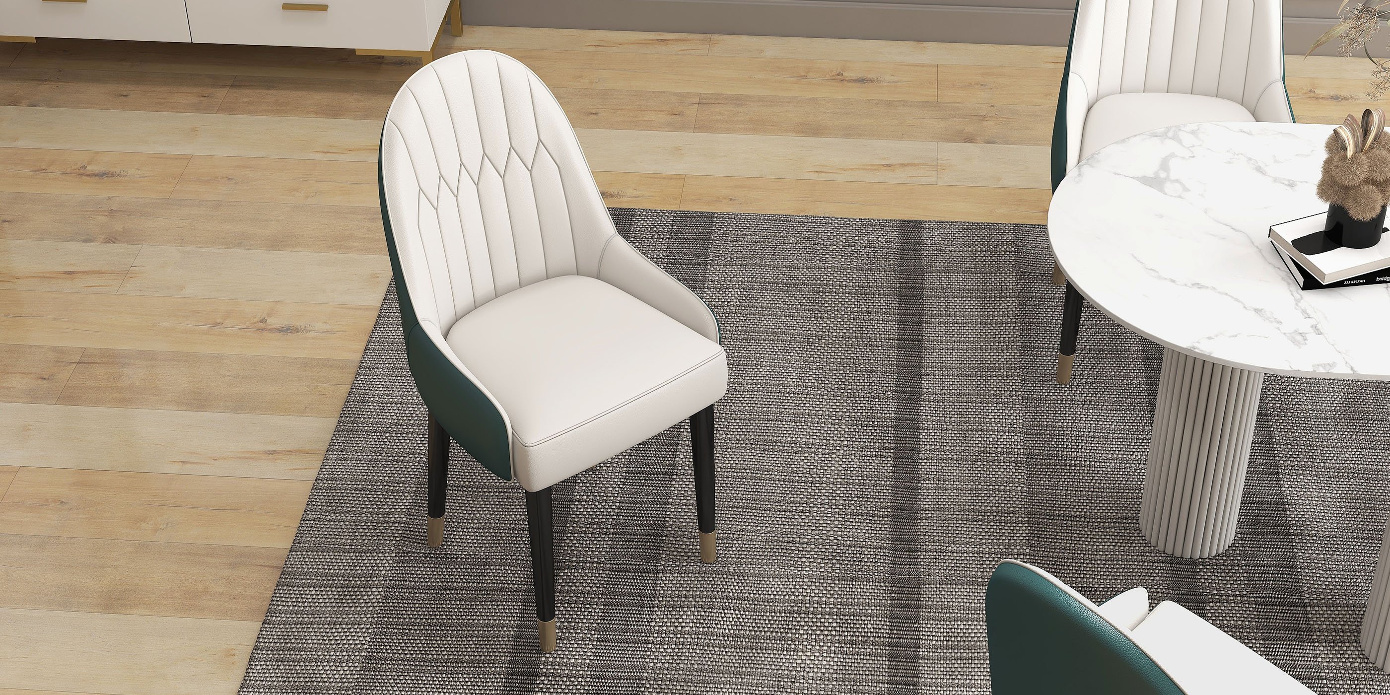 HMR Darg Series Modern PU Leather Upholstery Dining Chairs - White/Green, Set of 2