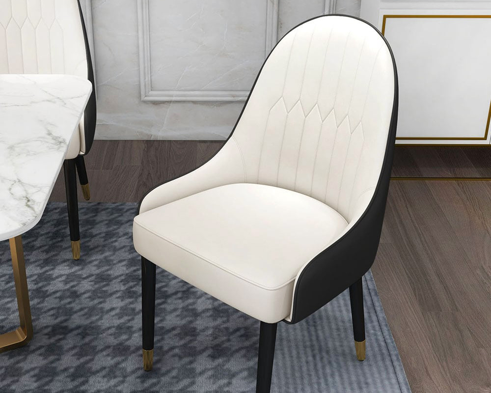 HMR Darg Series Modern PU Leather Upholstery Dining Chairs - White/Black, Set of 2