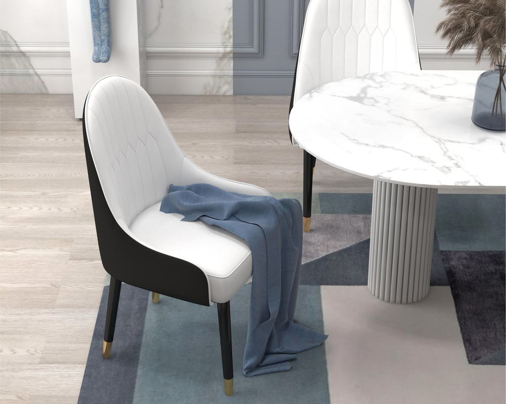 HMR Darg Series Modern PU Leather Upholstery Dining Chairs - White/Black, Set of 2