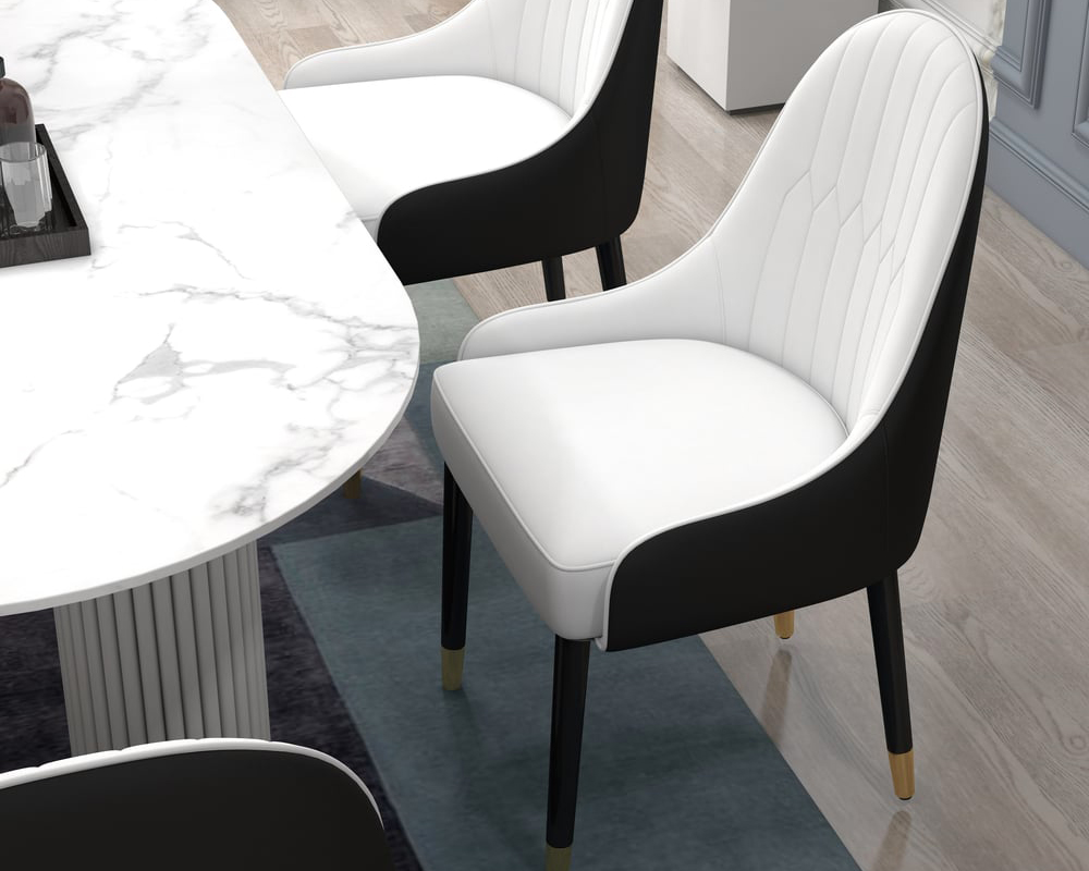 HMR Darg Series Modern PU Leather Upholstery Dining Chairs - White/Black, Set of 2