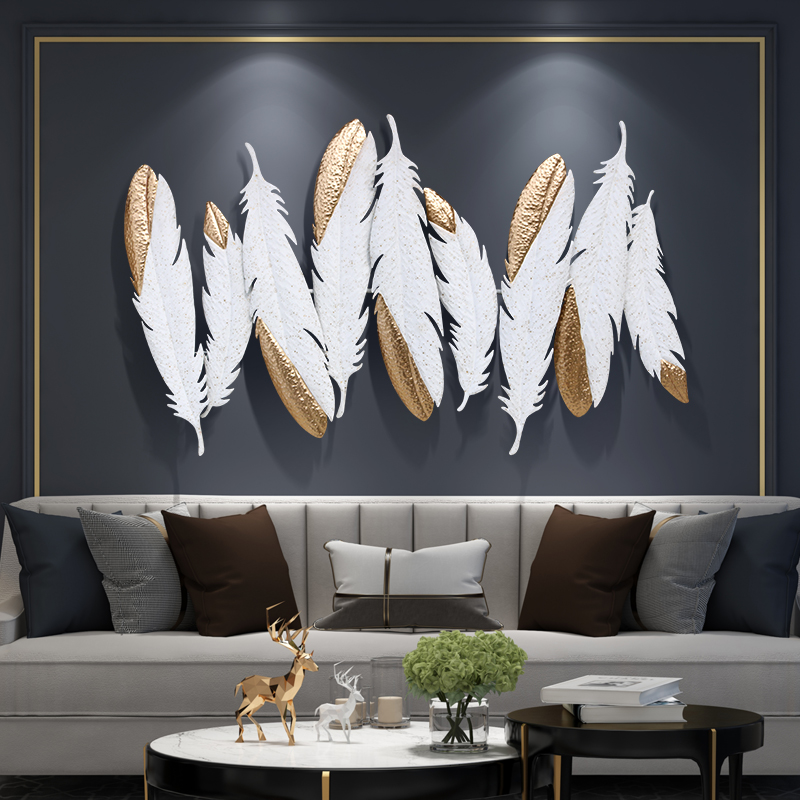HMR - Creative Feathers Metal Wall Decor Hanging Home Art in White & Gold