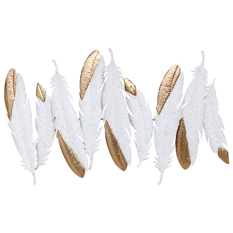 HMR - Creative Feathers Metal Wall Decor Hanging Home Art in White & Gold