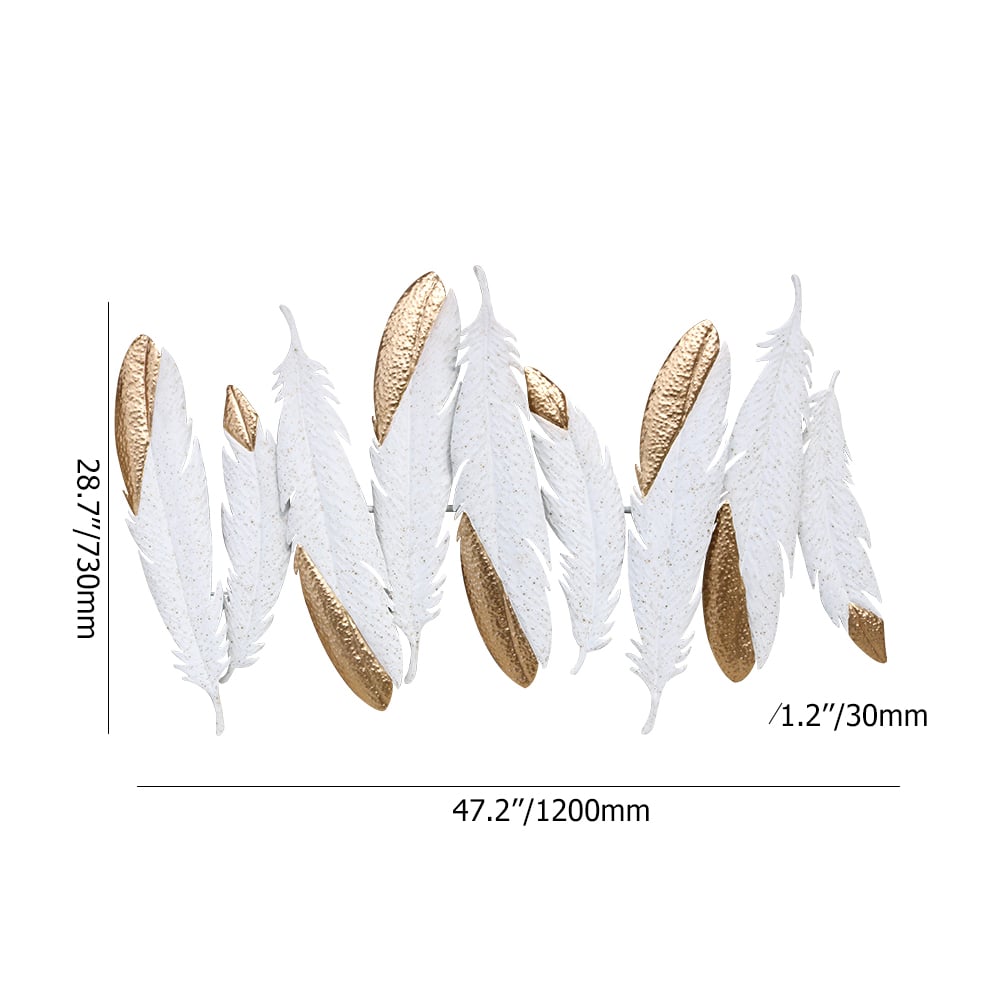 HMR - Creative Feathers Metal Wall Decor Hanging Home Art in White & Gold
