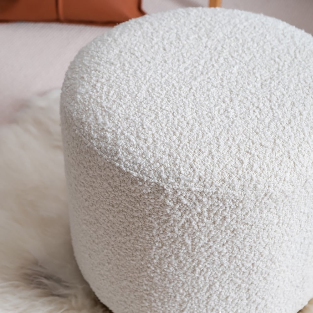 HMR - Modern White Round Lamb Wool Vanity Stool Makeup Stool