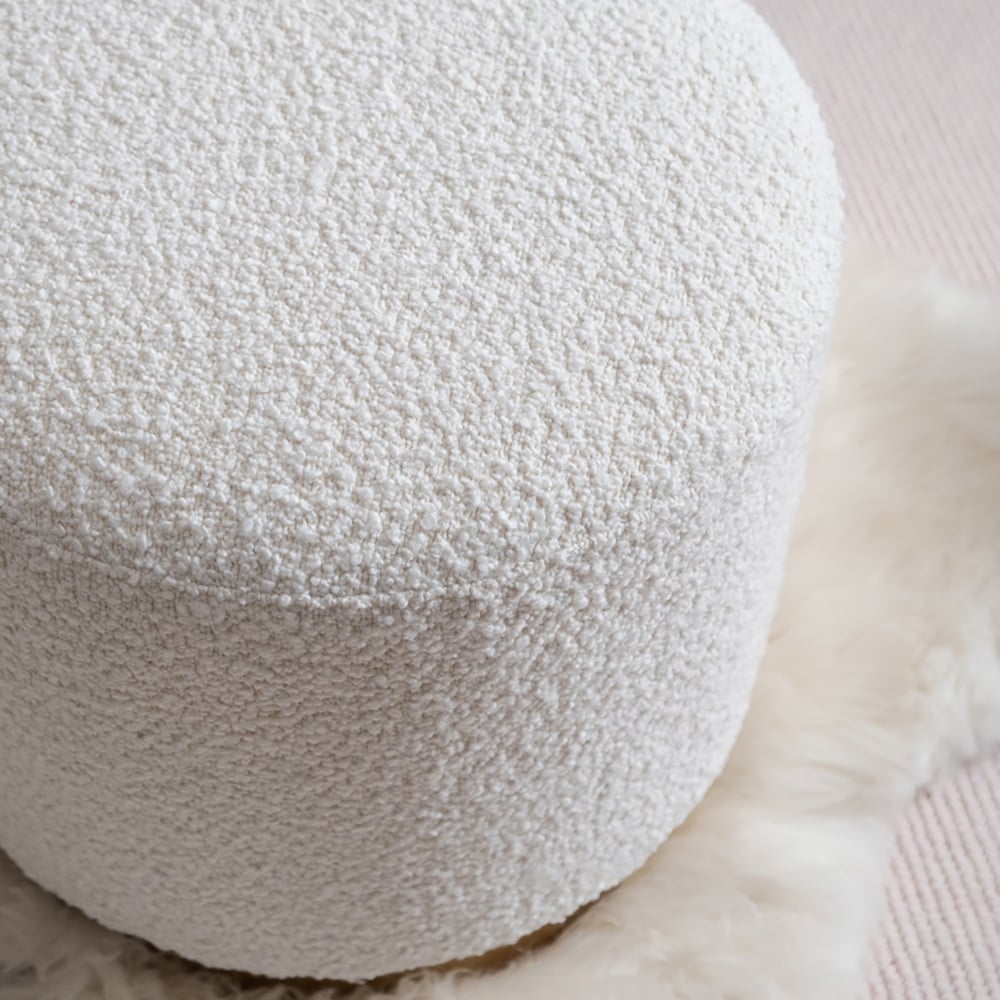 HMR - Modern White Round Lamb Wool Vanity Stool Makeup Stool