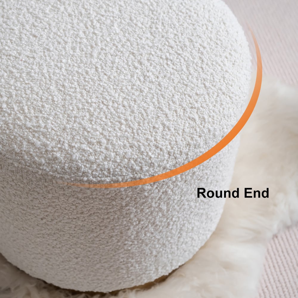 HMR - Modern White Round Lamb Wool Vanity Stool Makeup Stool